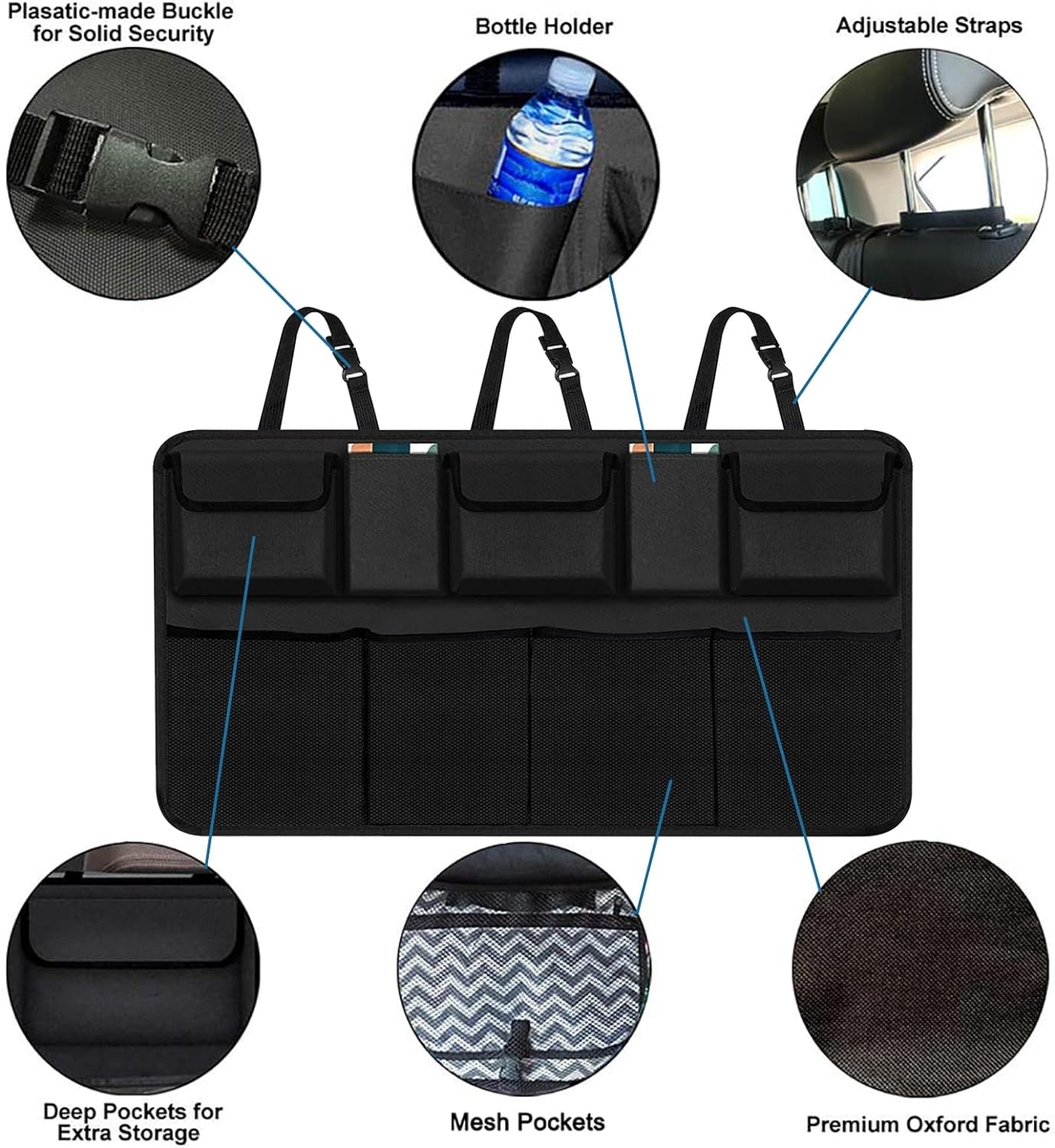 Trunk Organizer for Car, Large Capacity Car Organizers and Storage with 9 Pockets, Waterproof Backseat Hanging Organizer for SUV, Truck, MPV, Car Interior Accessories for Men and Women - Car Trunk Organizer 8Bag image number 4