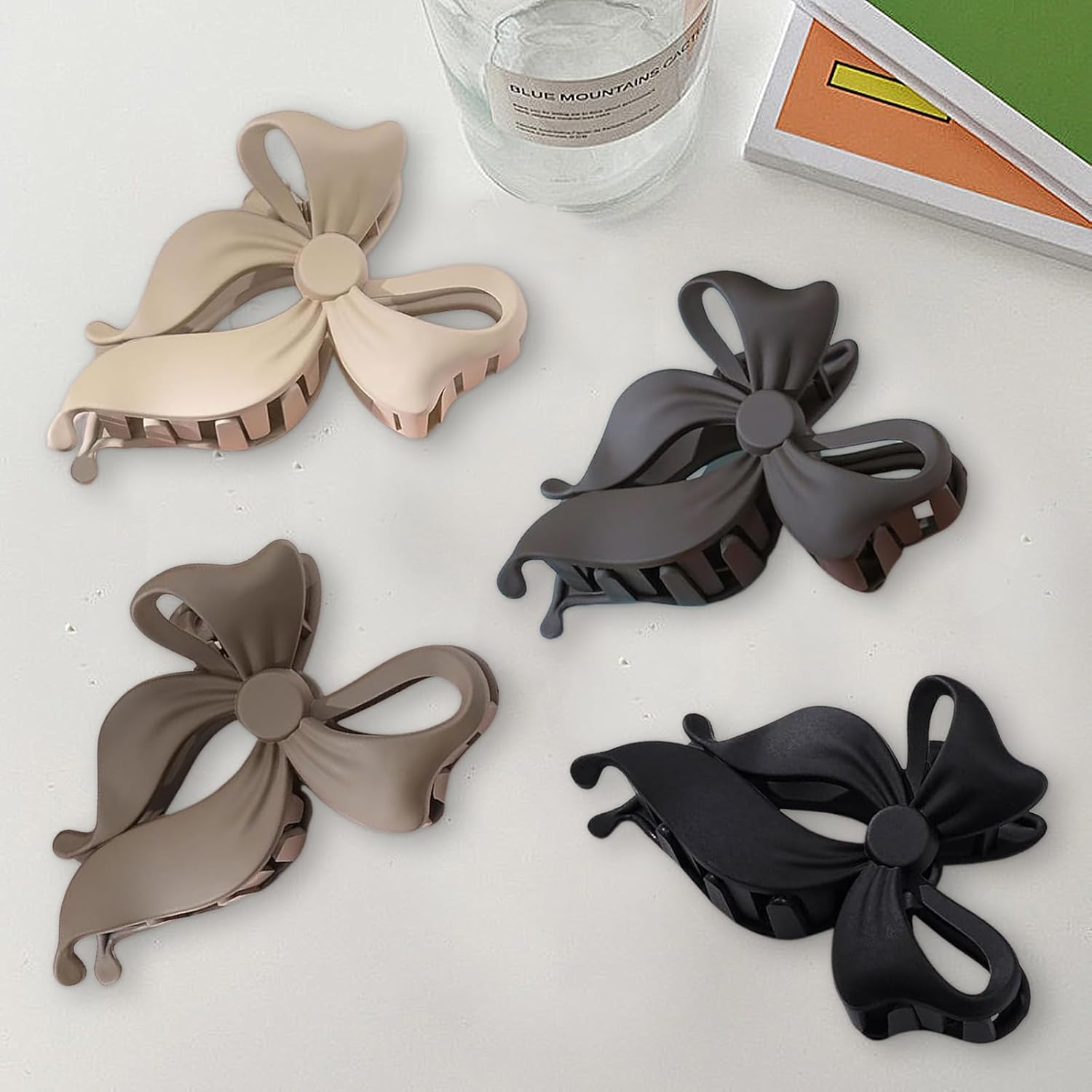 Auroriel 4 Pieces Sweet Bow Hair Clips for Women Non-Slip Large Matte Strong Hold Bow Hairpins for Thin and Thick Hair Chic Hair Styling image number 5