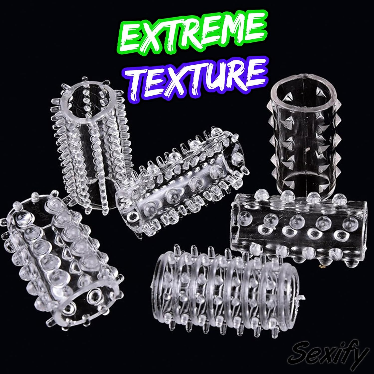 Small Penis Rings, Penis Sleeve Set, Cock Rings with 6 Pack Set Stretchy Textured Studded Stretchy, Erection Enhancing Enhance Men, Delay Tickler Dildo Extension Adult Sex Toys for Men Couple Sex Toy image number 1