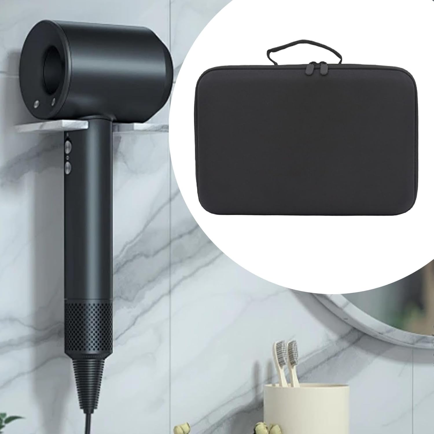 Weilaikeqi Stylish Hairdryer Storage Solution with Impact-Resistant Cover, Black - Black image number 3