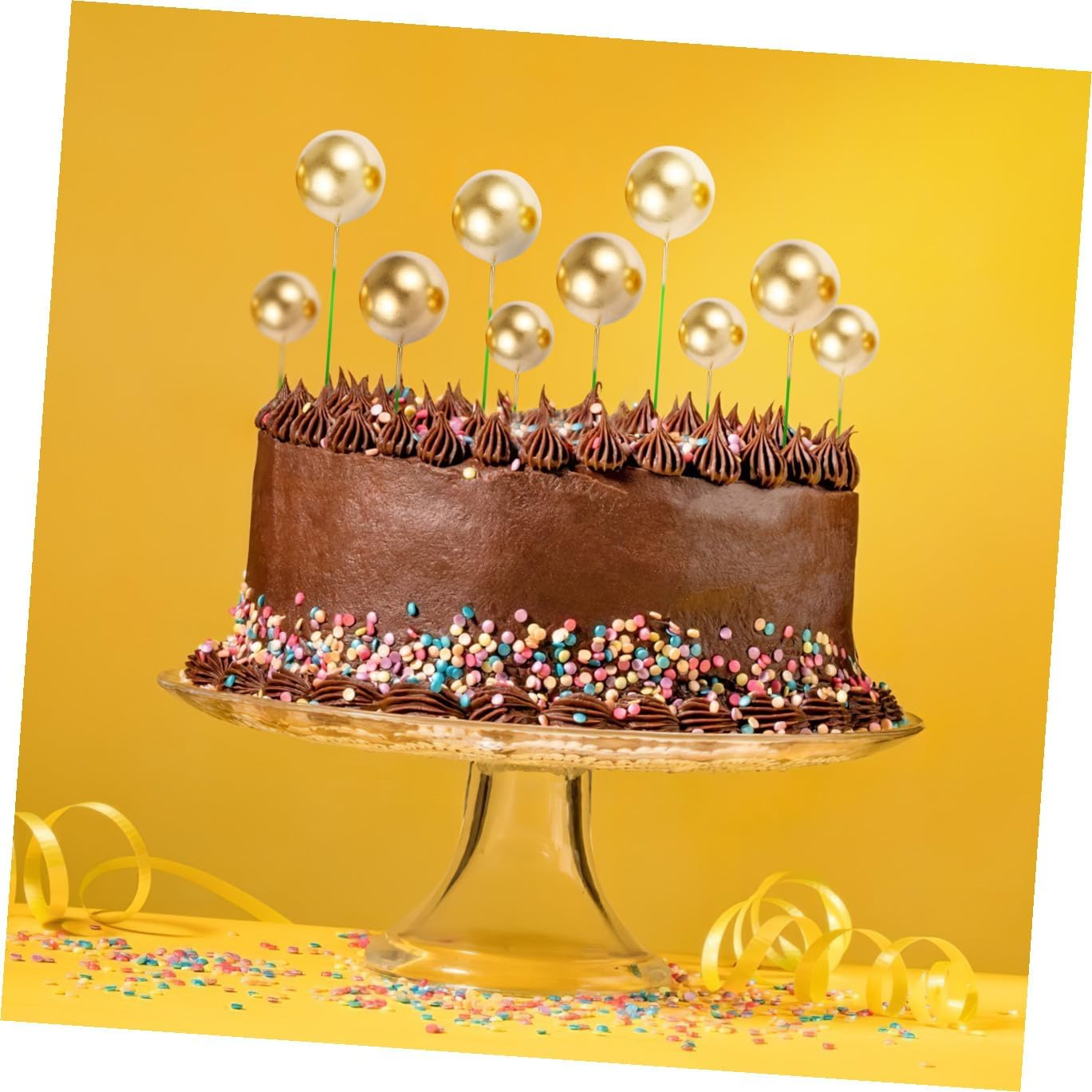 Amosfun 20Pcs Golden Ball Cake Decoration round Ball Cake Toppers Cupcake Ornaments Creative Decorations for Wedding Birthday Party image number 6