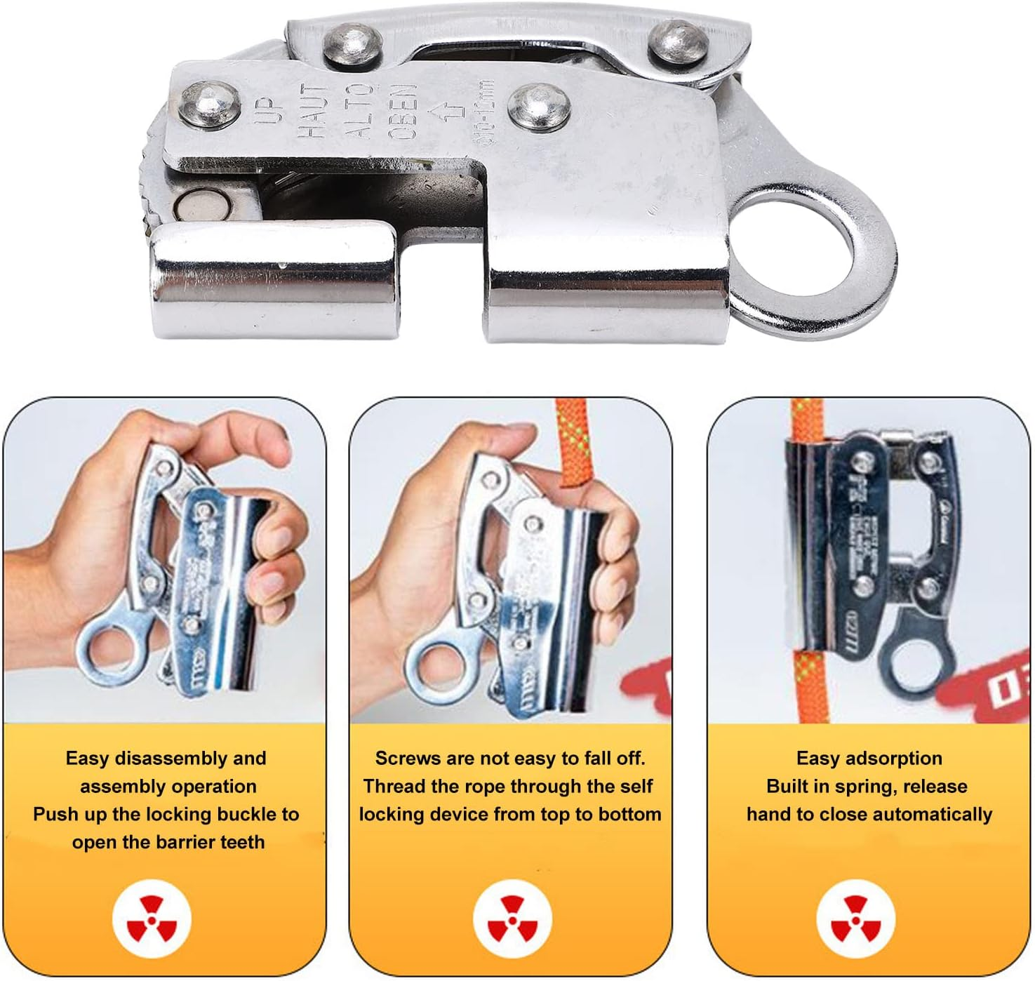 Climbing Self Locking Rope Grab, Alloy Steel Climbing anti Fall Rope Grab with Strong Bearing, Climbing Ascender for Rock Climbing Fire Rescuing Industrial Equipment image number 4