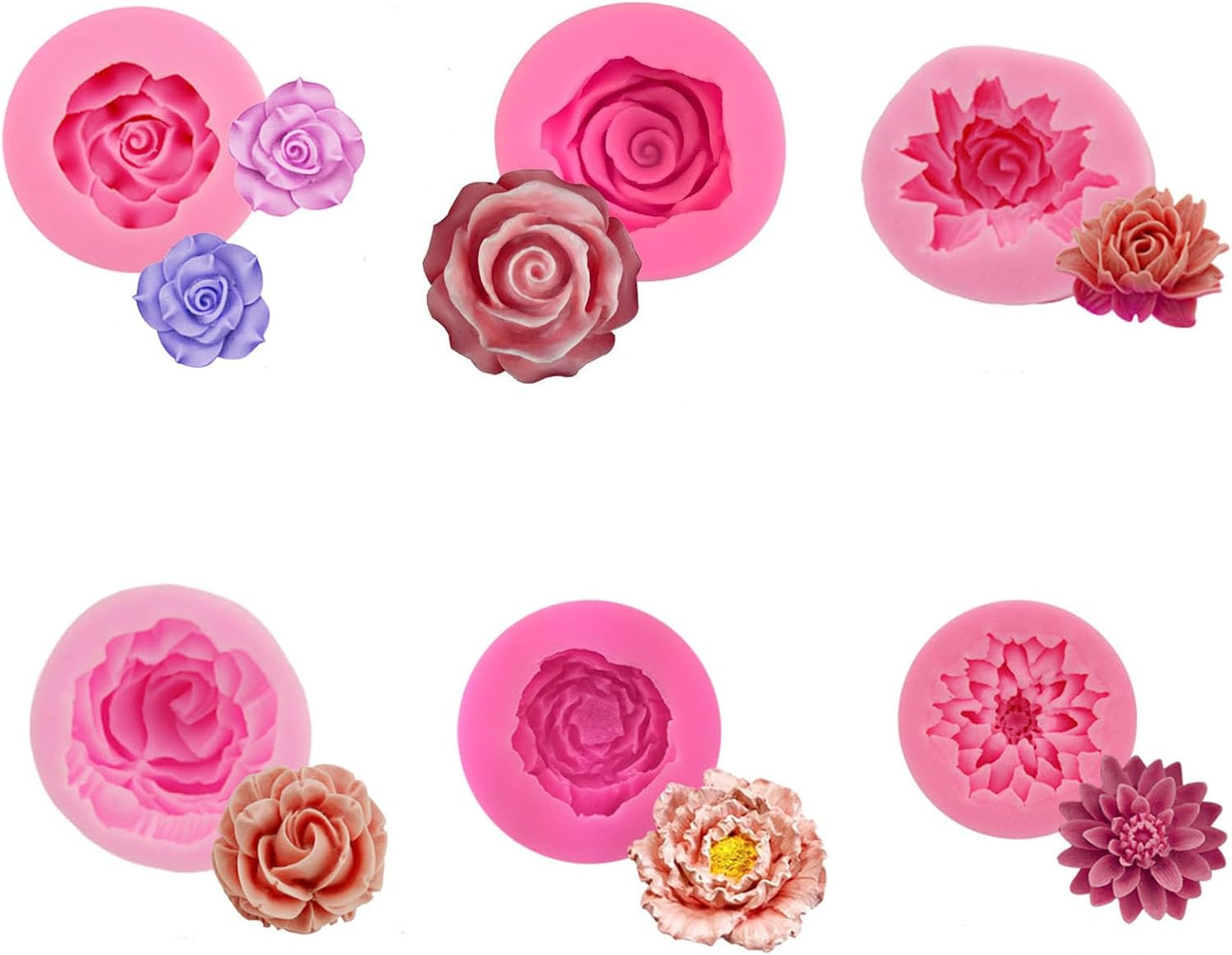 6 Pcs Flower Silicone Mold,Bloom 3D Rose Flower Silicone Molds for Resin Candle Mold,Soap Candle Making,Flower Silicone Mold Crafts Making Supplies for Valentine'S Day Gifts image number 3