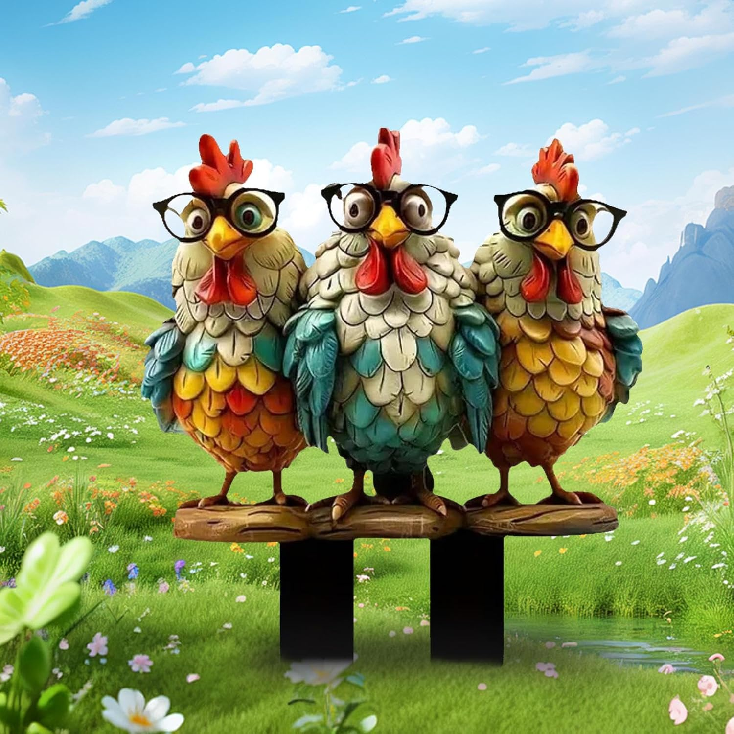 Gihioue Outdoor Chicken Garden Ornaments, Cartoon Rooster Garden Stakes, Hen Animal Stakes Spring Summer Home Decor, Farmhouse Path Lawn Chicken Rooster Stakes, for Women Girls image number 1