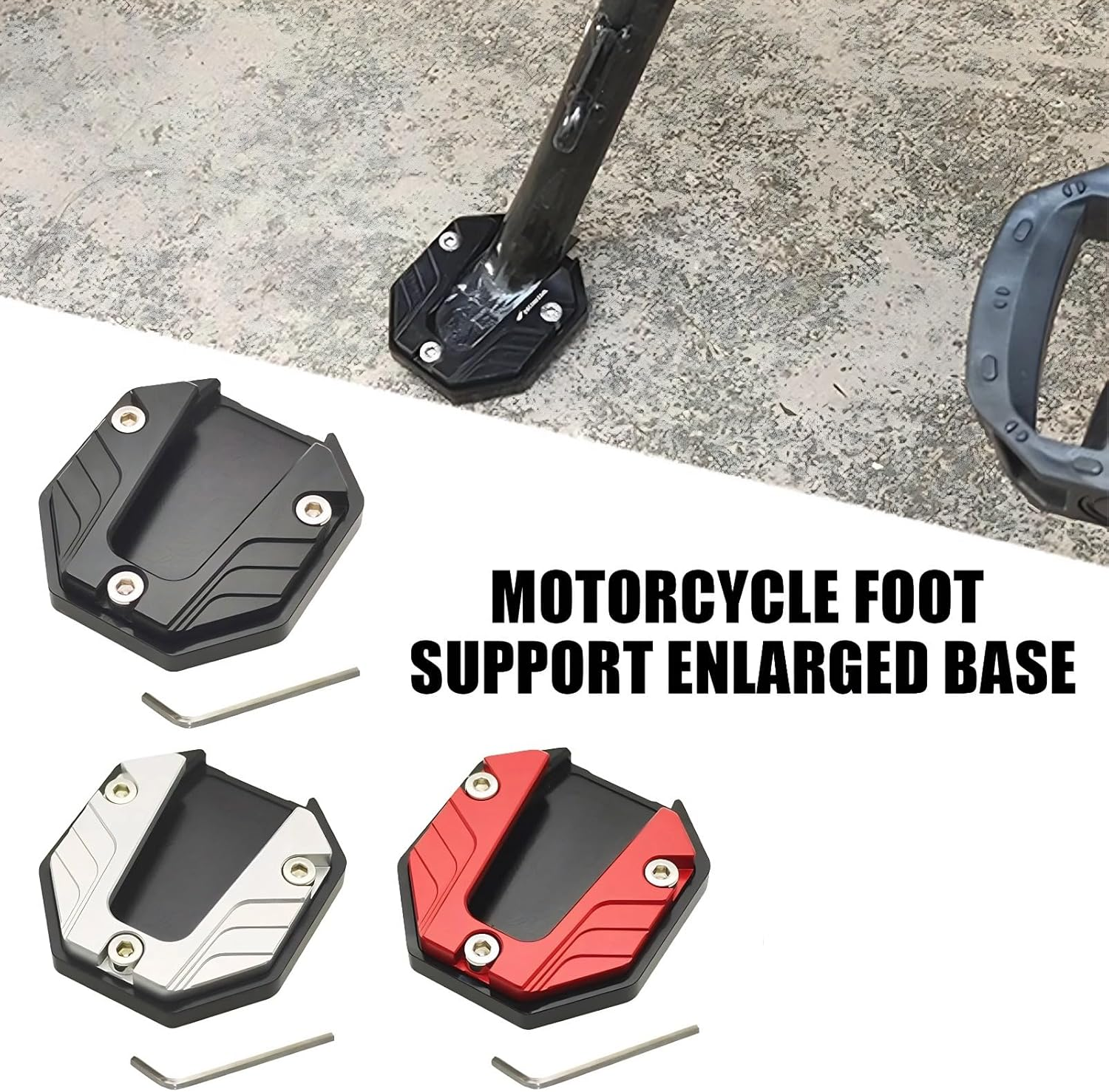 Motorcycle Kickstand Extension Pad Support Plate Motorcycle Kickstand Pad High Strength Sturdy Extender Motorbike Side Stand Shoe for Outdoor Surface Red Foot Controls