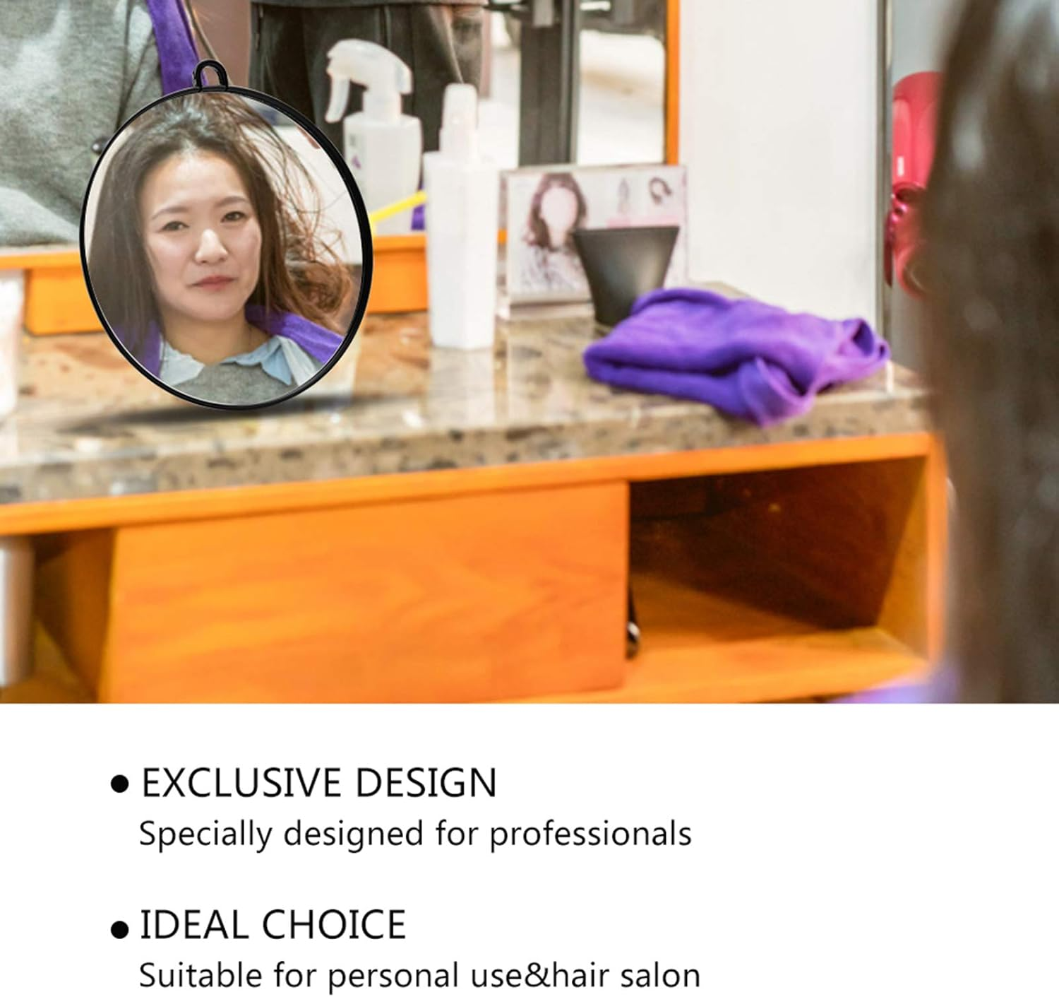 Hand Held round Mirror with Handle, Ideal Choice for Personal and Hair Salon Use, Can Be Held or Mount on the Wall image number 4