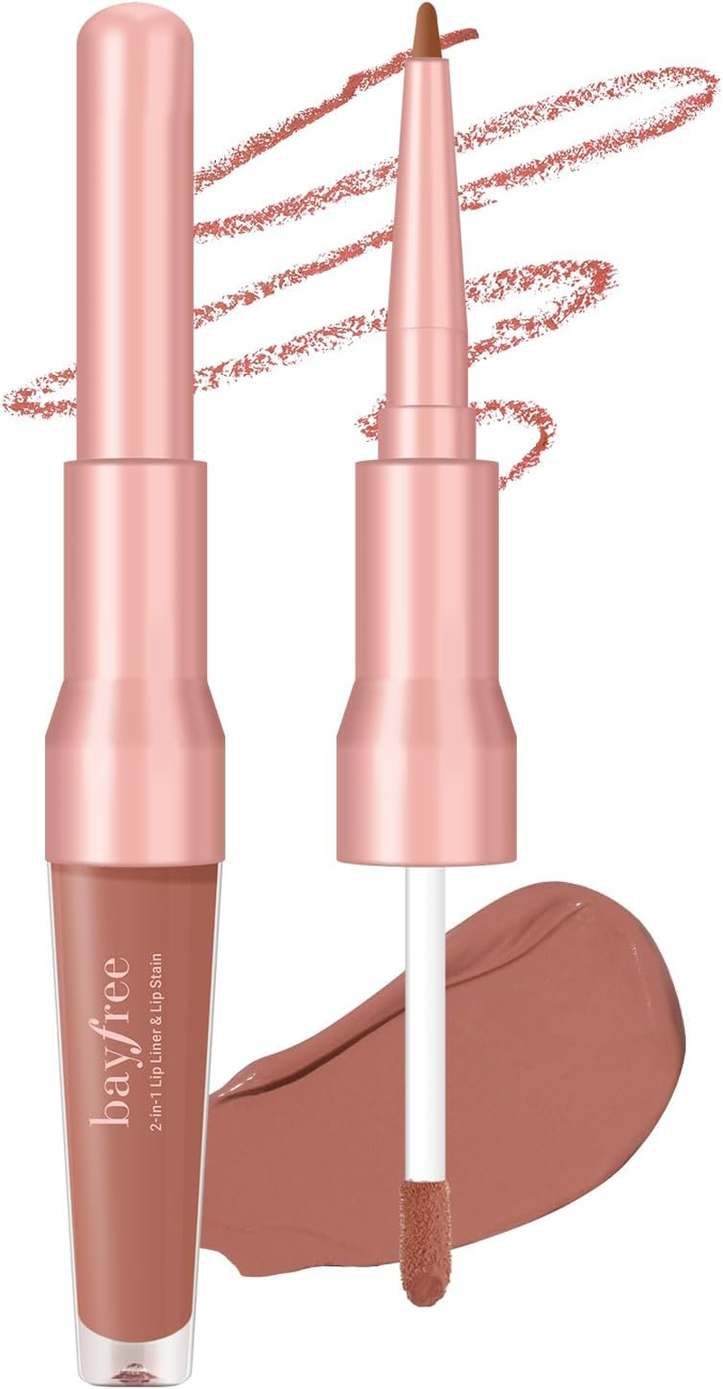 Bayfree 2-IN-1 Lip Liner and Lip Stain, High Pigmented Long Lasting Velvet Lip Tint, Well-Defined Lipliner, Weightless Waterproof Not Animal Tested, Matte Finish Makeup