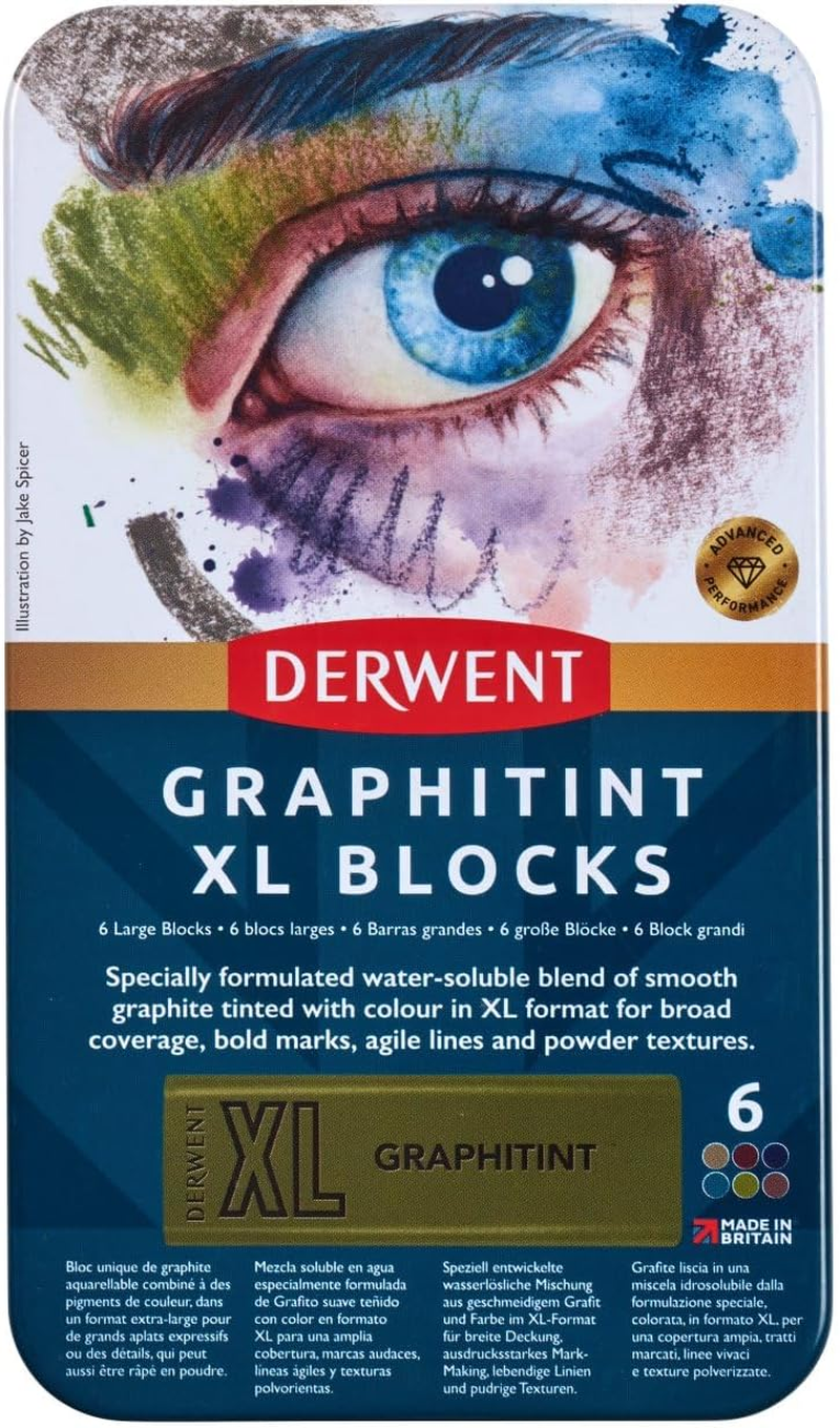 Derwent Graphitint XL Blocks 6 Tin, Set of 6, 60Mm Extra-Large Block, Water-Soluble, Ideal for Sketching, Drawing and Expressive Mark Making, Professional Quality (2306175) image number 3
