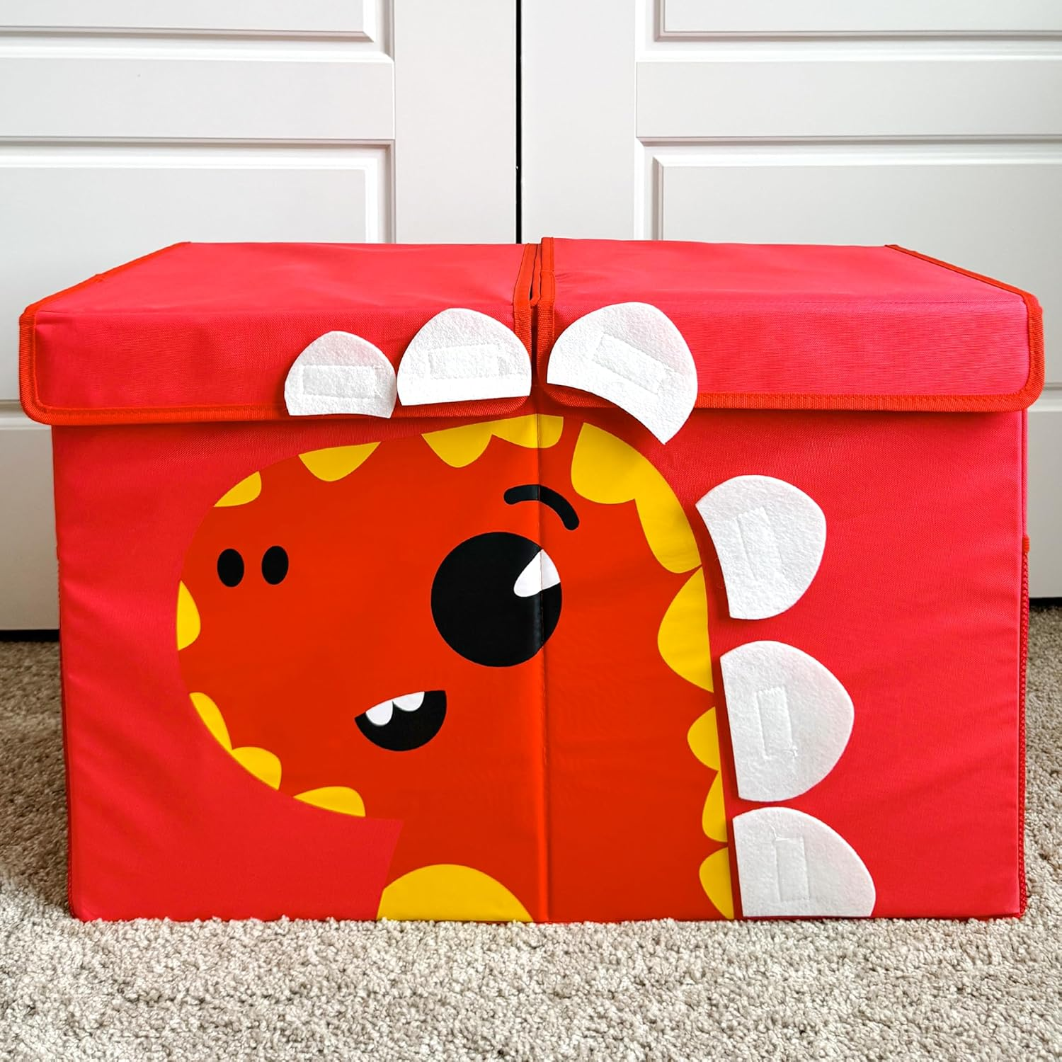 QUOKKA Toy Storage Box for Boys and Girls - 24.8X16.1X13 in Dino Toy Chest Organizer for Kids | Collapsible | Handles | Flip-Top Lids | Fabric Foldable Bin for Playroom - Nursery Room Organization