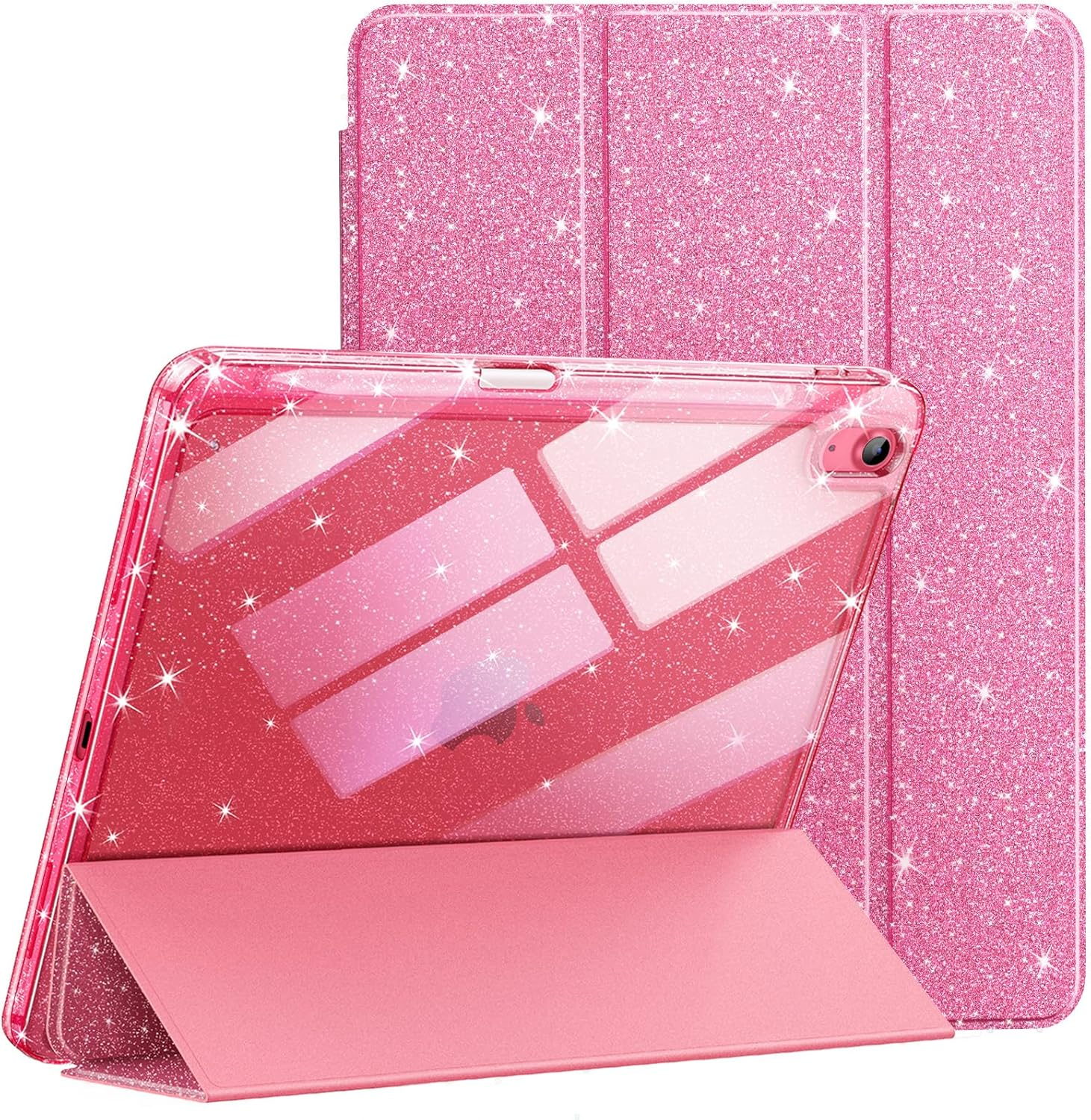 Jetech Glitter Case for Ipad (A16) 11Th/10Th Generation (2025/2022) with Pencil Holder, Cute Sparkly Slim Cover for Kids and Girls, Shiny Clear Back Shell (Pink)