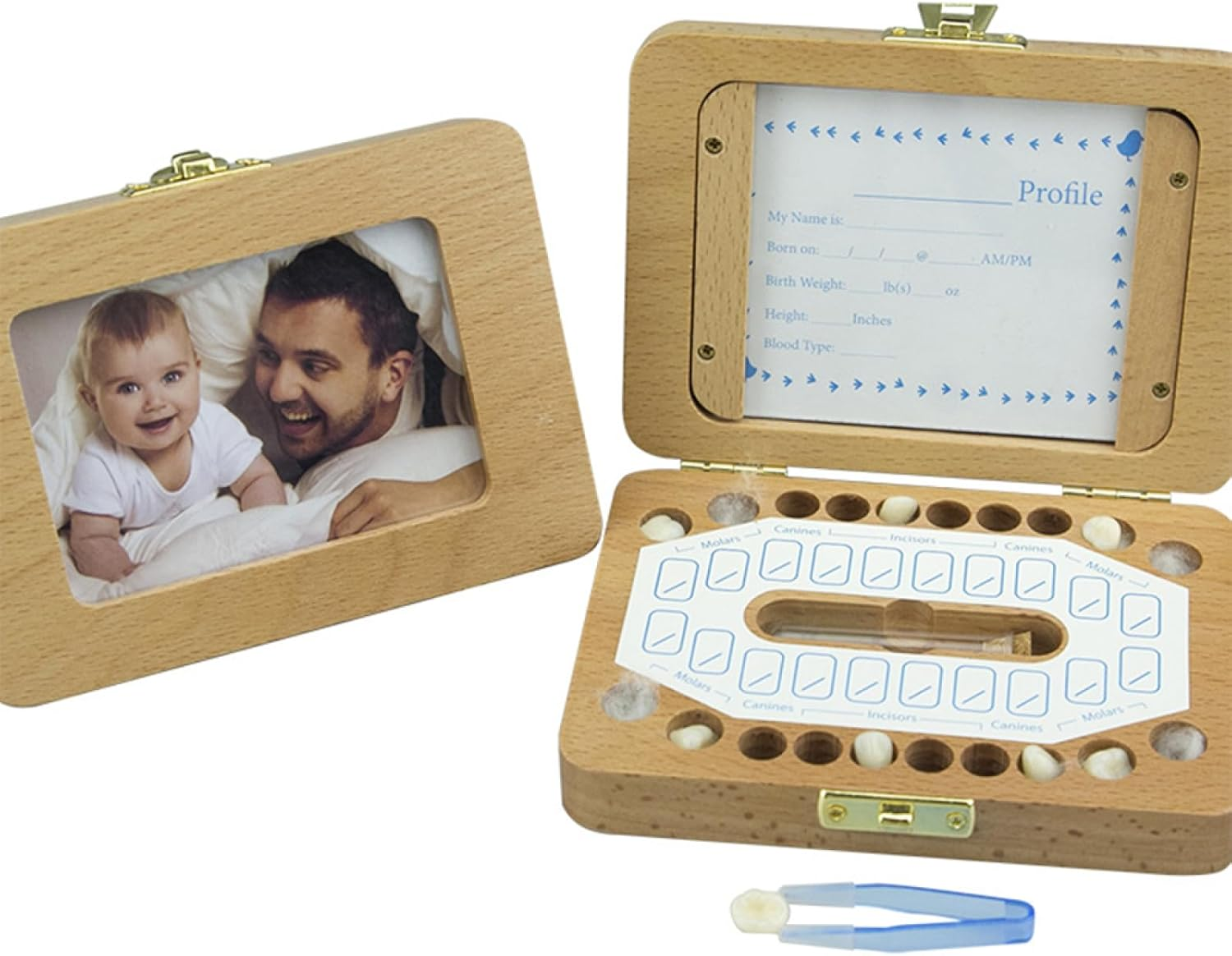 Daseeme Baby Tooth Box Wooden Dental House Children Baby Teeth Drop Box Hoto Frame Teeth Hair Storage Container Holder Saver Memorial Box with Various Accessories image number 2