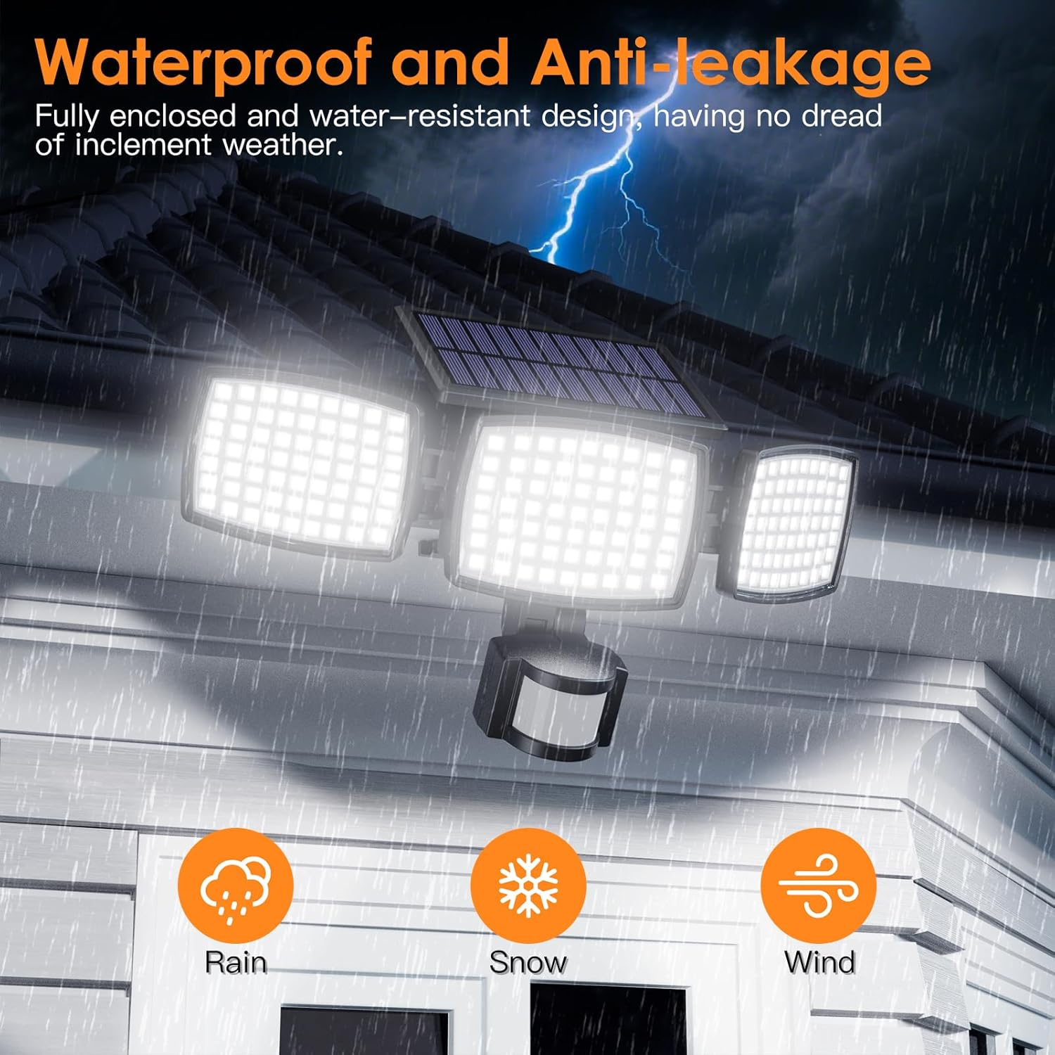 Quntis Solar Motion Sensor Lights 2 Pack,189 LED Security Flood Lights with 3 Adjustable Heads, IP65 Waterproof Outdoor Solar Fence Lights for Garden Wall Door Yard Pathway Patio image number 4