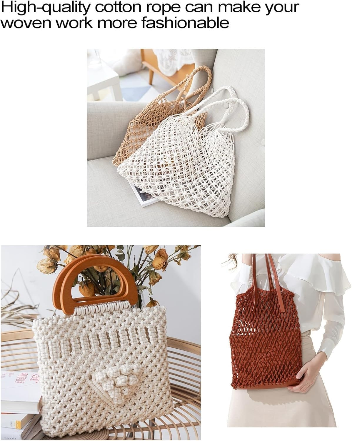 Braided Cotton Cord,Macrame Rope, 100% Natural Cotton Rope Macrame String, Craft Cord for Bag,Wall Hanging, Plant Hangers, Crafts, Knitting (Green, One Size) image number 2