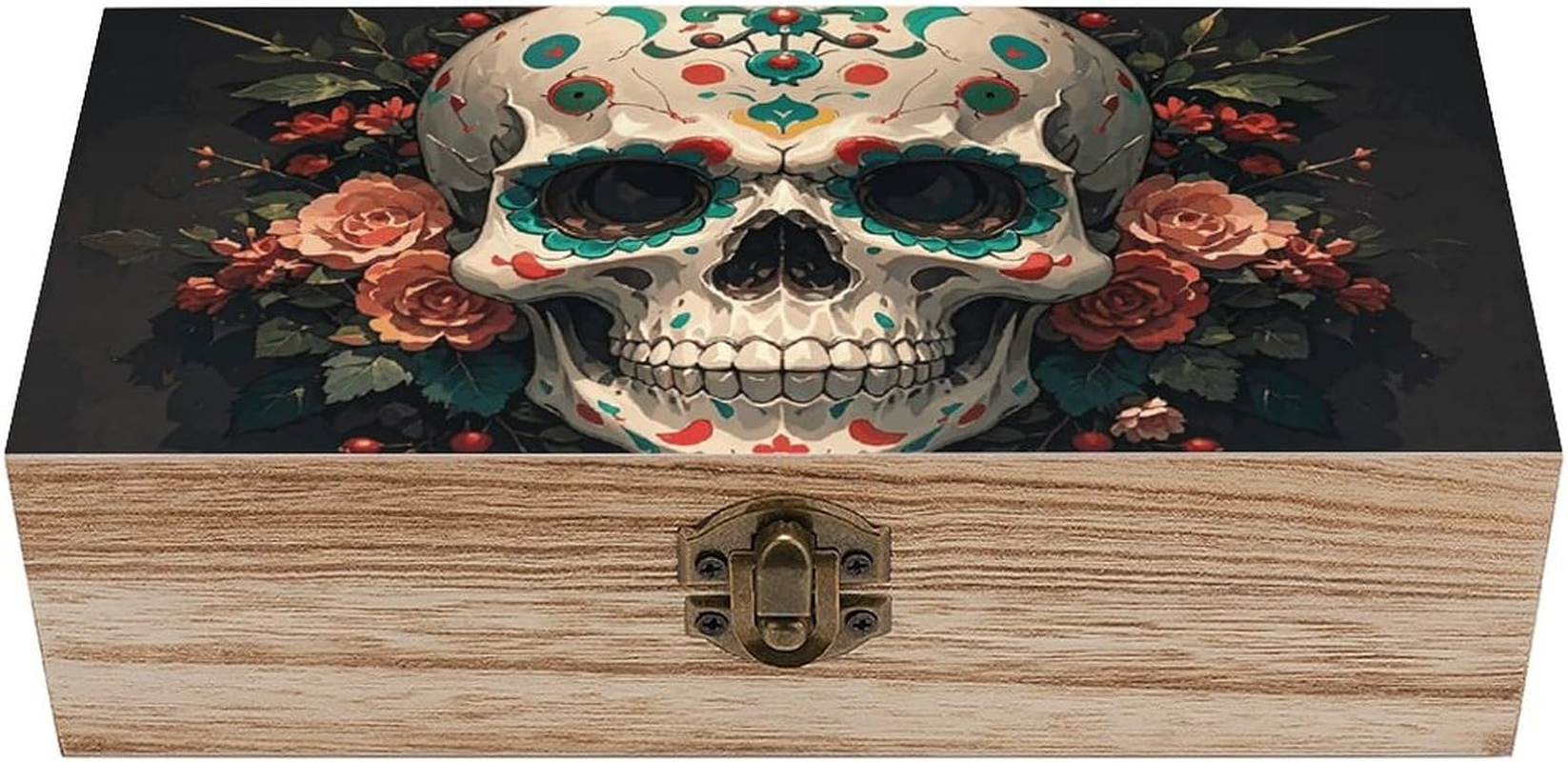 Amazing Skull and Bones Wooden Box Wood Wedding Keepsake Boxes with Lids Small Decorative Boxes Lightweight Wooden Memory Storage Box for Crafts Keepsakes Jewelry Photo Letter Storage image number 4