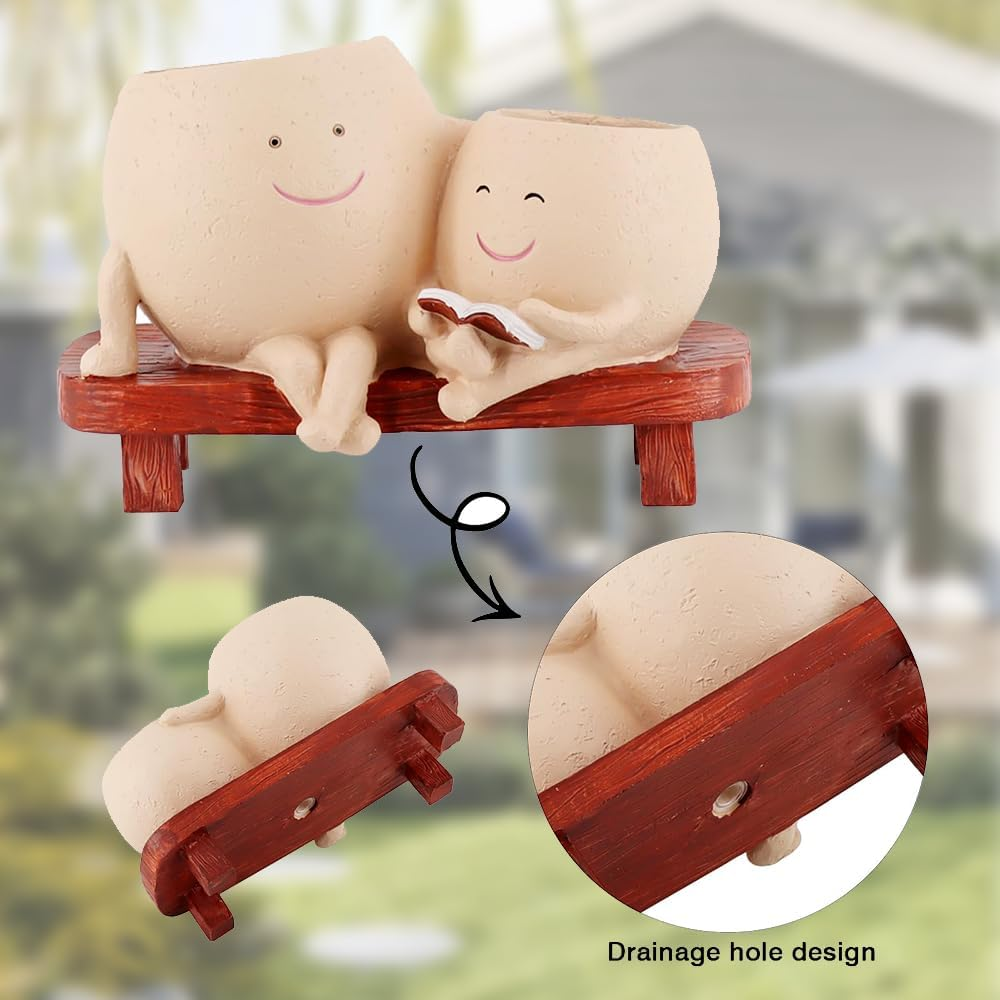 TOMVAES Plant Pots for Succulent Planter,Decorative Double Smiley Face Indoor Plant Pots,Resin Flowerpot,Bonsai Pot Desktop Ornament,Desk Decor Succulent Pot for Patio,Yard,Living Room