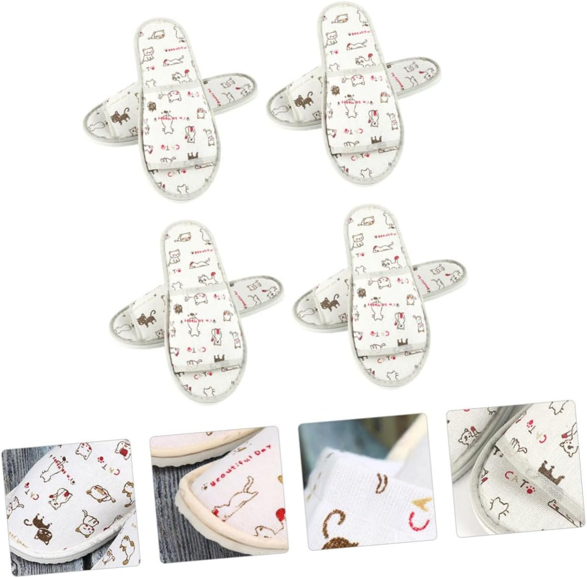 FOMIYES 4Pairs Winter Non-Slip Slippers Disposable Spa Hotel Shoes Indoor Fluffy Bath Slippers image number 2