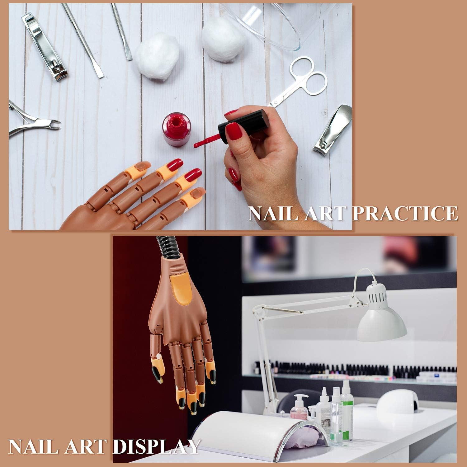 Blulu 400 Pieces Replacement Refill Nail Tips False Nail Tips for Flexible Nail Training Hand Practice Fake Nail Hand Nail Display Manicure Supply DIY Nail Practice (Brown) image number 2