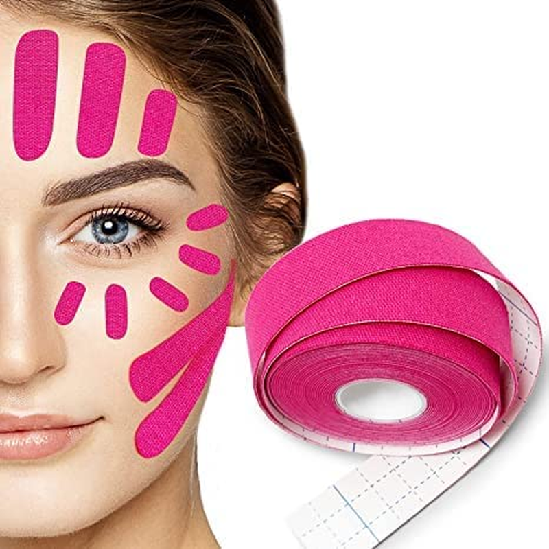 Anti-Wrinkle Myofascial Lift Tape, 1Roll Facial Myofascial Eye and Neck Toning Facial Face Lift Tape, Face Tightening and Lifting Patches for Women'S Skin, Pink image number 6