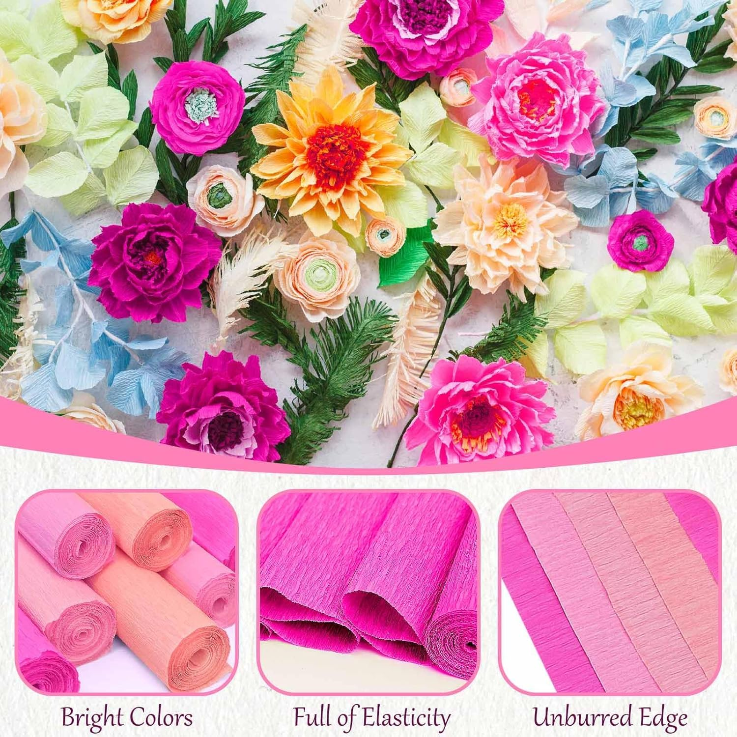 8 Rolls Crepe Paper Streamers 25 X 250Cm 4 Colors Crepe Paper Roll Decorative Craft Streamer for DIY Gift Wrapping Paper Birthday Wedding Holiday Party Decorations (Pink) image number 4