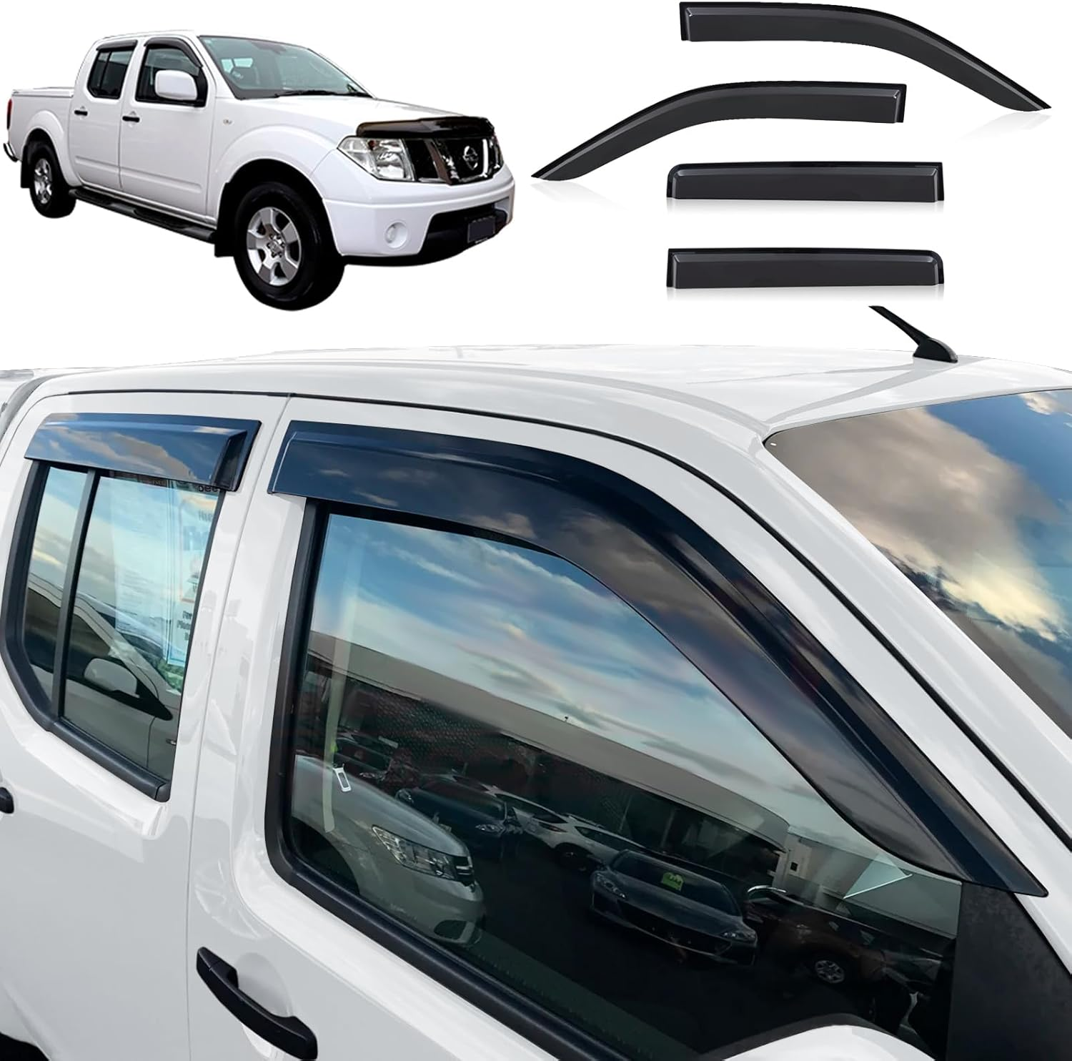 SUERAUTO4X4 Weather Shields for Nissan Navara D40 Accessories 2005-2015 Dual Cab, Weathershields Window Visors Car Wind Deflectors Rain Guard Exterior, Injection Smoked Tinted Black 4PCS image number 3