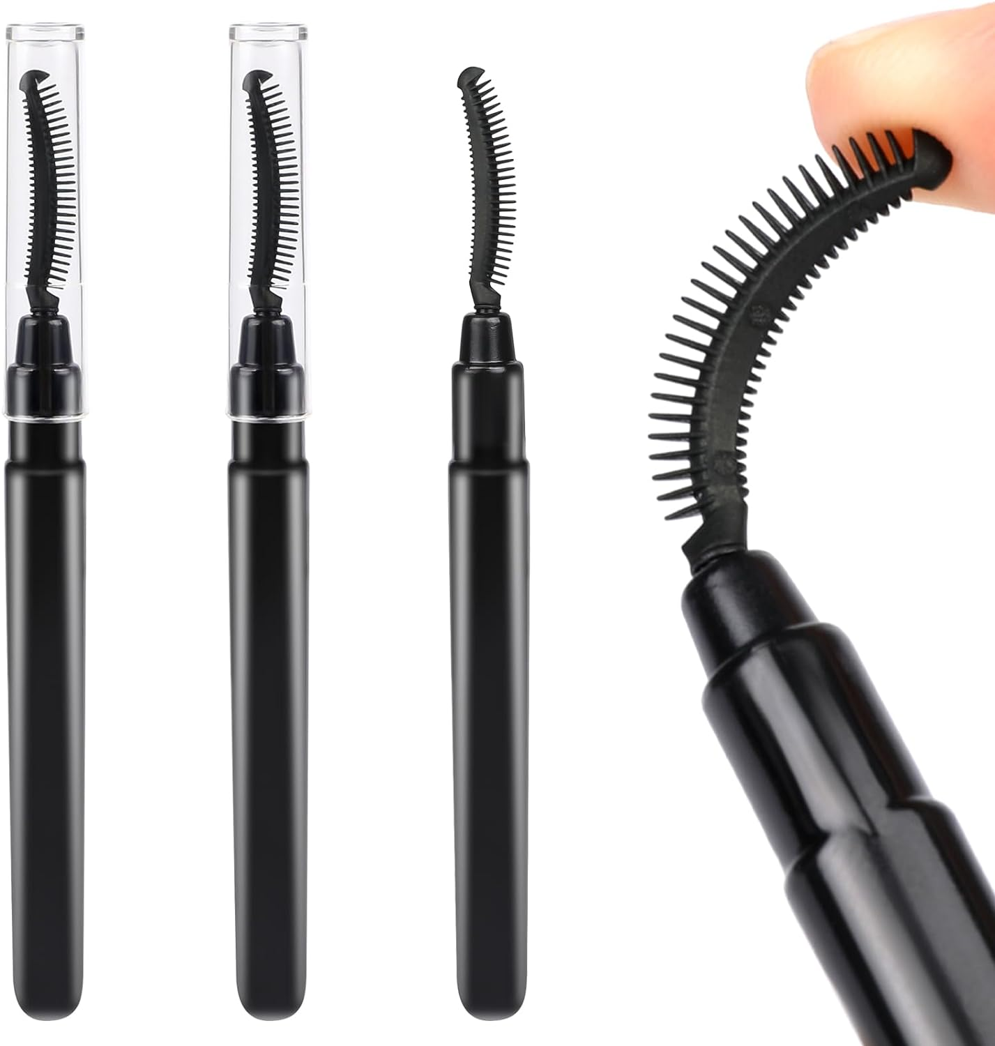 4 Pcs Silicone Eyelash Separator Tool Lash Wand Brush Eyebrow Spoolie Brush Eyelashes Definer with Lid Lash Separating Comb (Pink, Black)