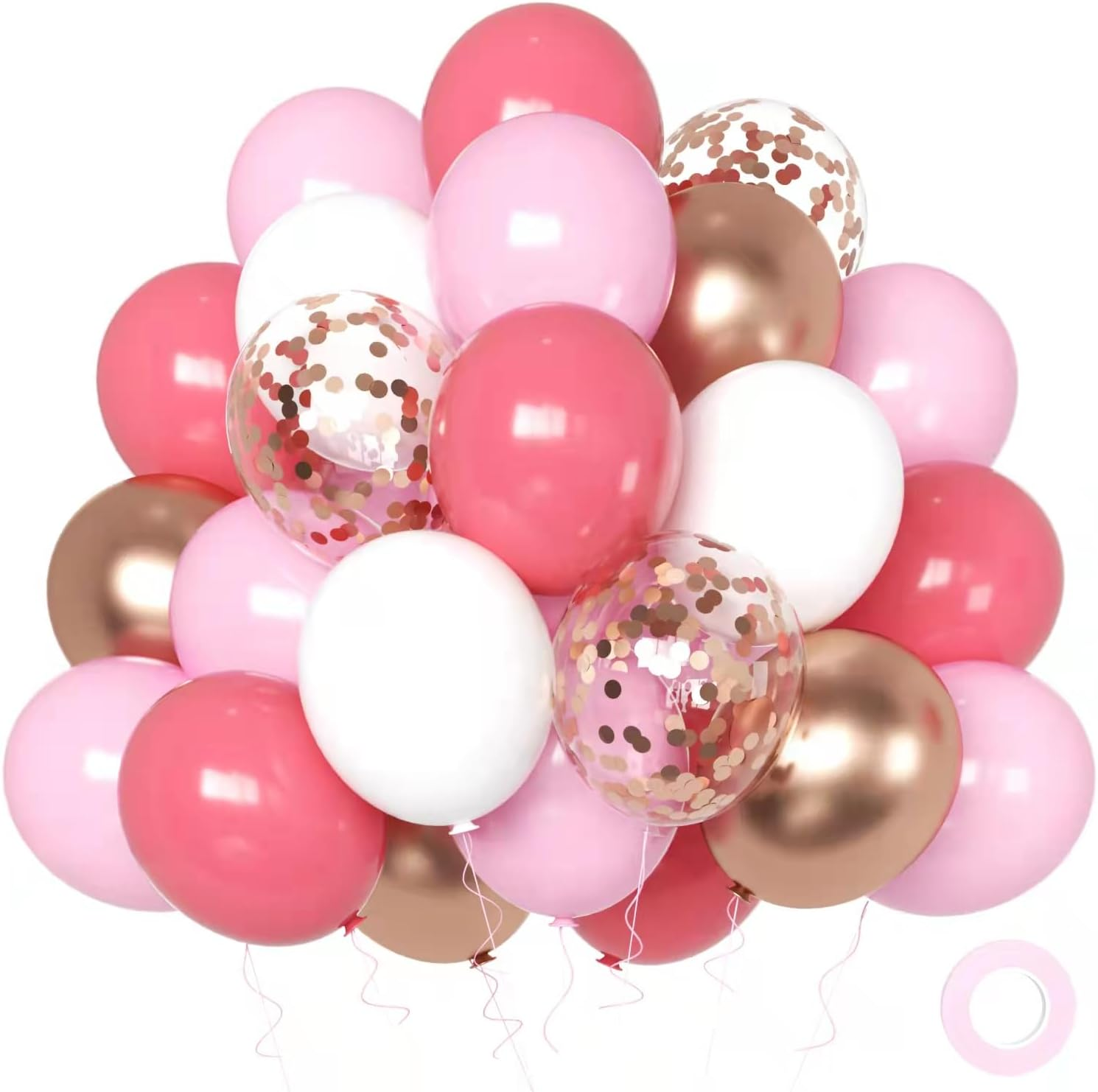 Pink and Rose Gold Party Balloons, 60Pcs 12 Inch Hot Pink White Rose Gold Confetti Latex Balloons for Birthday Wedding Baby Showe Gender Graduation Anniversary Party Decoration - Black Gold image number 4