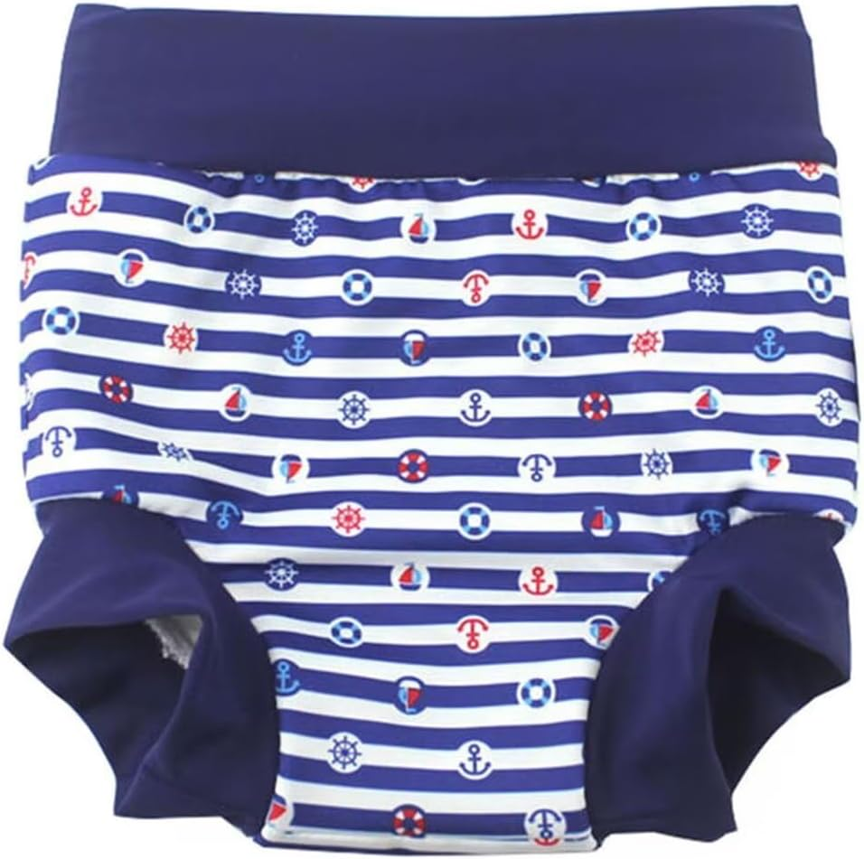 Leideur Baby Swim Nappies for Kids Cover Diaper High-Waisted Swimming Shorts (3-5 Years, Navy Stripe)