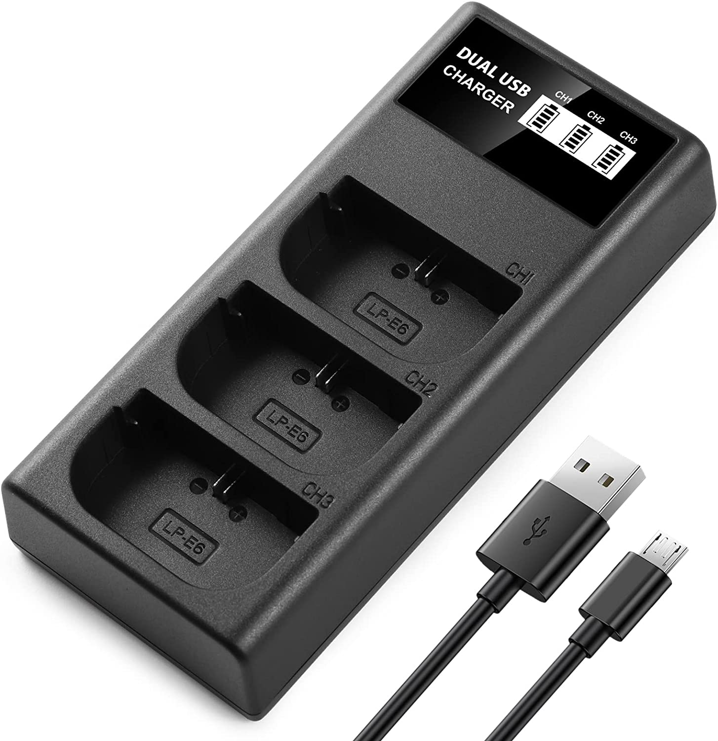 ENEGON LP-E6 Triple Slot Charger for Canon LP-E6, LP-E6N and Canon EOS 5D Mark II/III/IV, 5DS, 5DSR, 6D, 7D, 7D Mark II, 60D, 70D and More image number 2