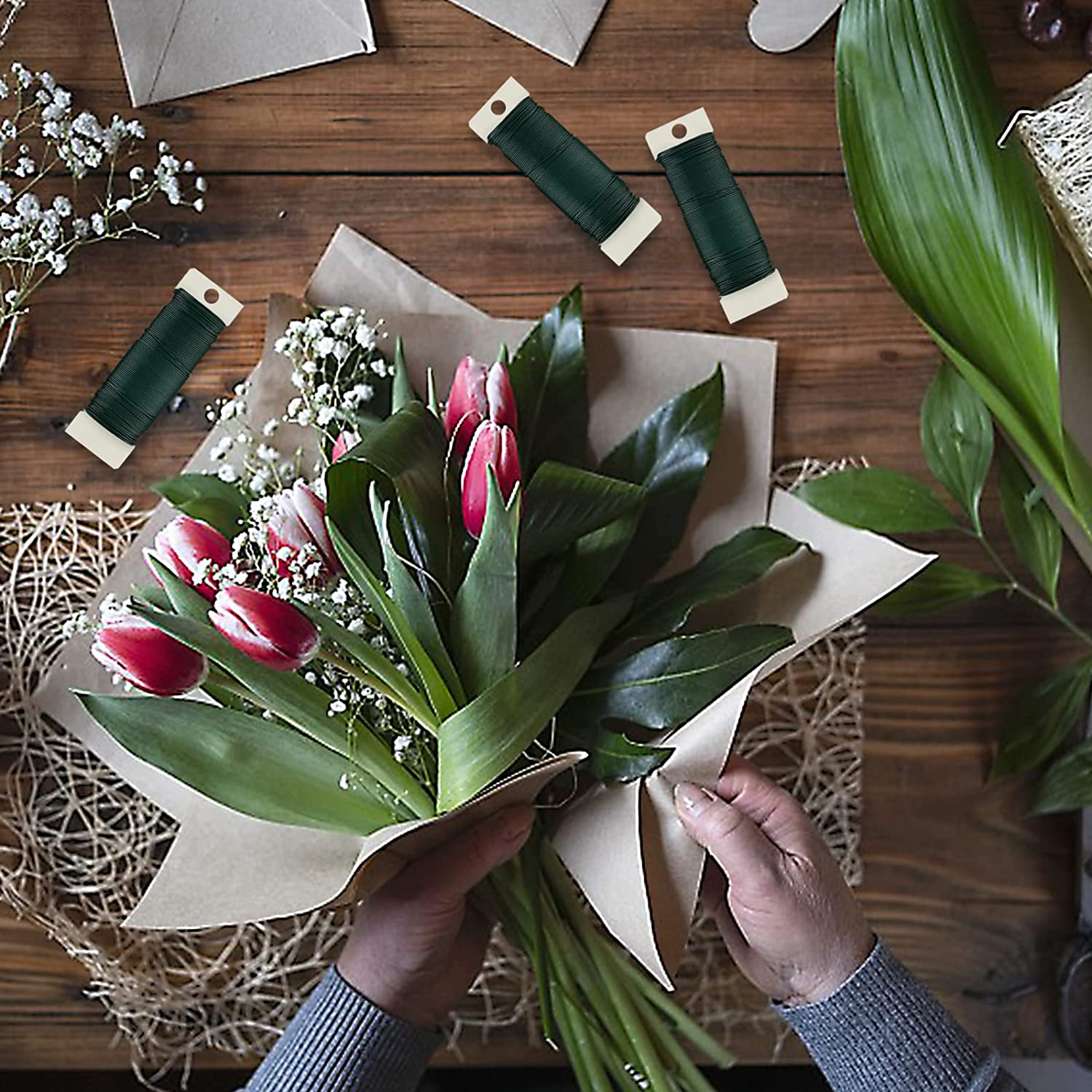 3 Pack Flexible Green Wire - 118 Yards, 22 Gauge, Paddle Wire for Crafts, Christmas Wreaths, Tree & Flower Arrangements image number 6