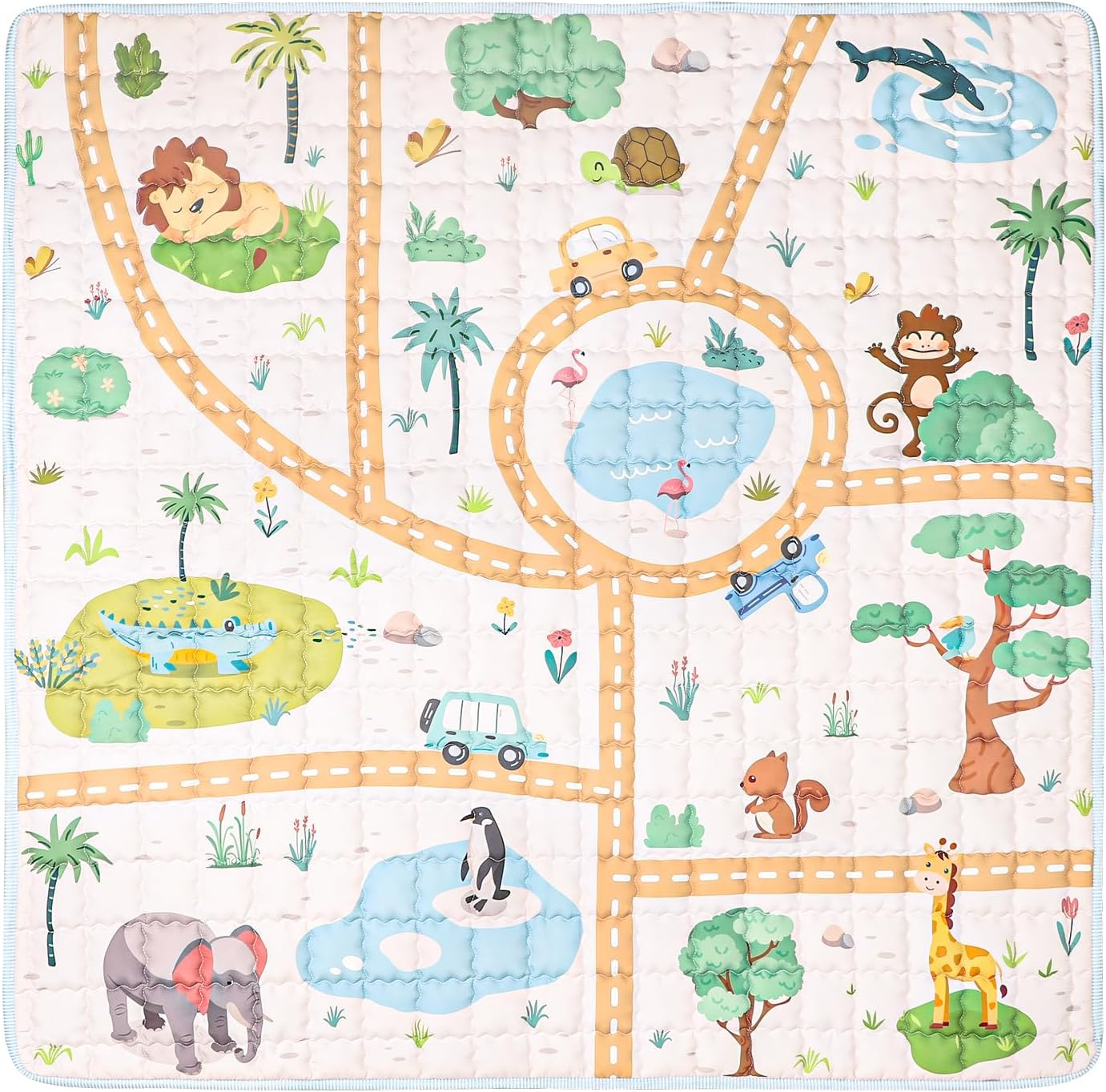 GFU Baby Play Mat, Foldable Square Baby Play Mats for Floor, Thicken Soft Non-Slip Cushioned Crawling Mat, One-Piece Infant Play Mat, 127X127 Cm