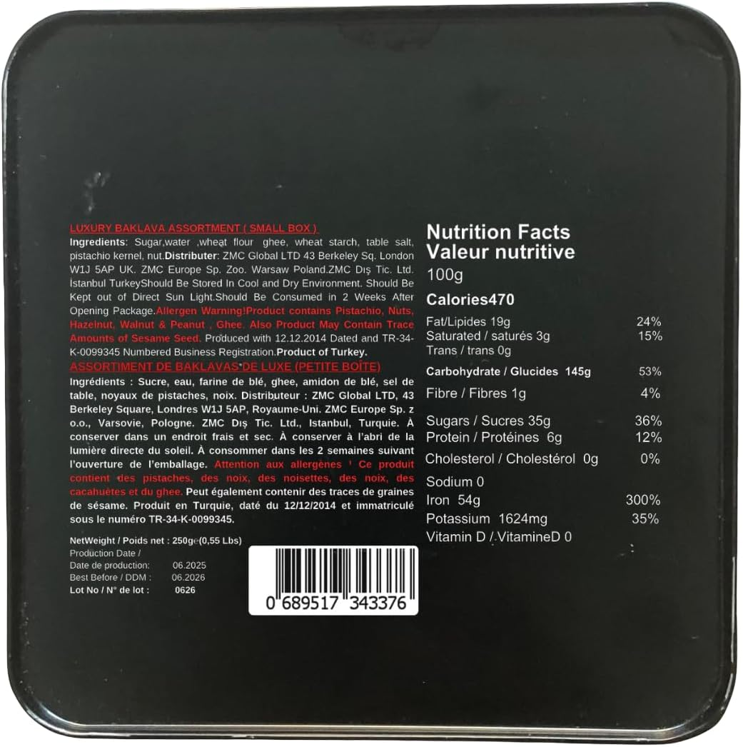 Mughe Gourmet Baklava Assortment Elegant Gift Box - Baklawa Small Bite-Size Desserts Gifts - 9Oz/250G - Perfect for Birthday, Christmas, Eid, Father'S Day and More