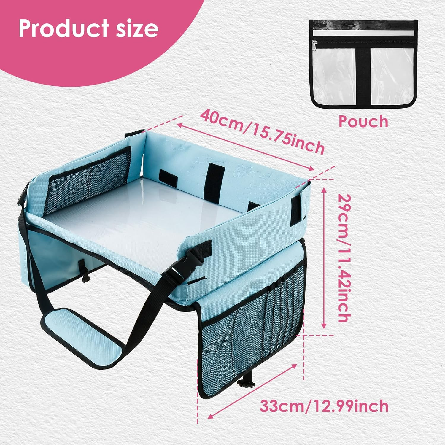 Kid Travel Tray, Portable Toddler Car Seat Tray, Foldable Car Seat Table, Practical Airplane Activity Table for Children Boy Girl (Blove) - Blove image number 3