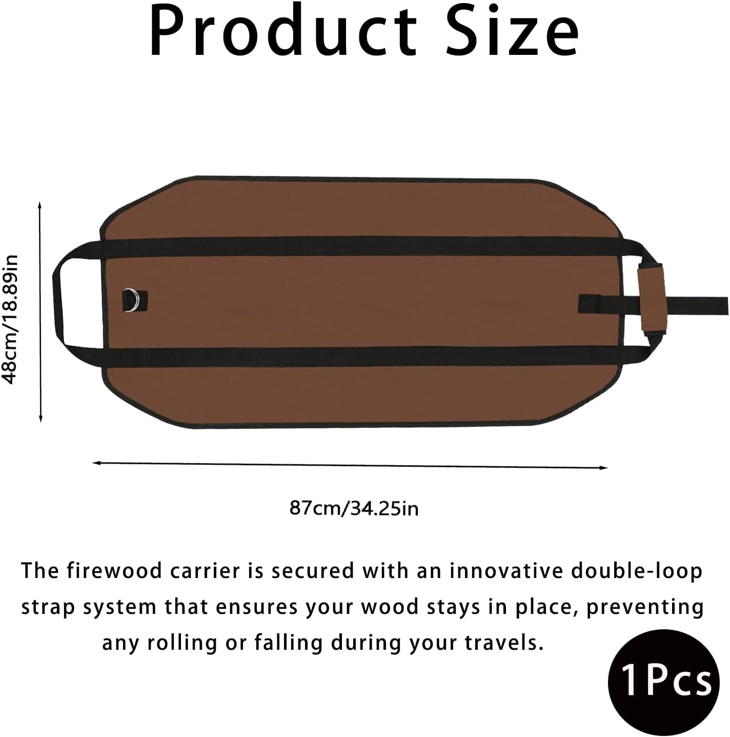 Heavy Duty Firewood Carrier Bag Large Waterproof Oxford Fabric Storage for Logs, Portable with Handles for Indoor Fireplace & Outdoor Camping, Durable Firewood Transport (Brown)