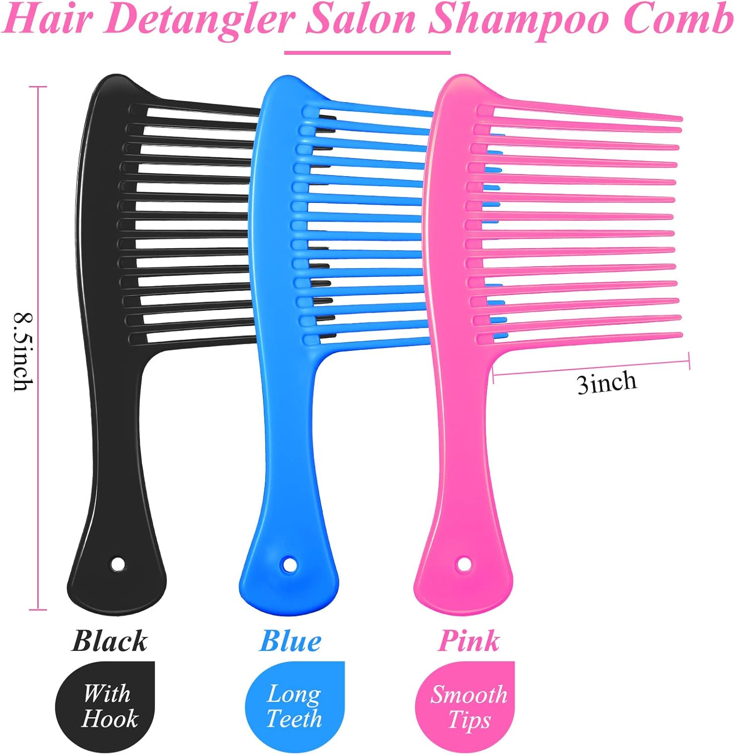 Romooa 4-Piece Wide Tooth Hair Detangler Combs, Plastic, Mixed Colors, Salon & Home Use, Adults & Kids image number 5