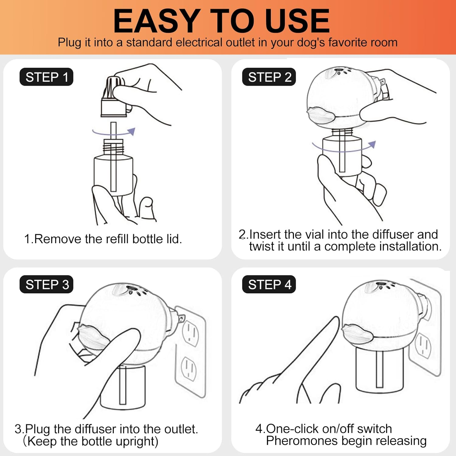 Dog Calming Pheromone Diffuser, Pet Calming Diffuser for Dog Anxiety Relief 4 Refills,Anxiety Relief Reduce Aggression Fighting Barking Stress Calm Relaxing (4)