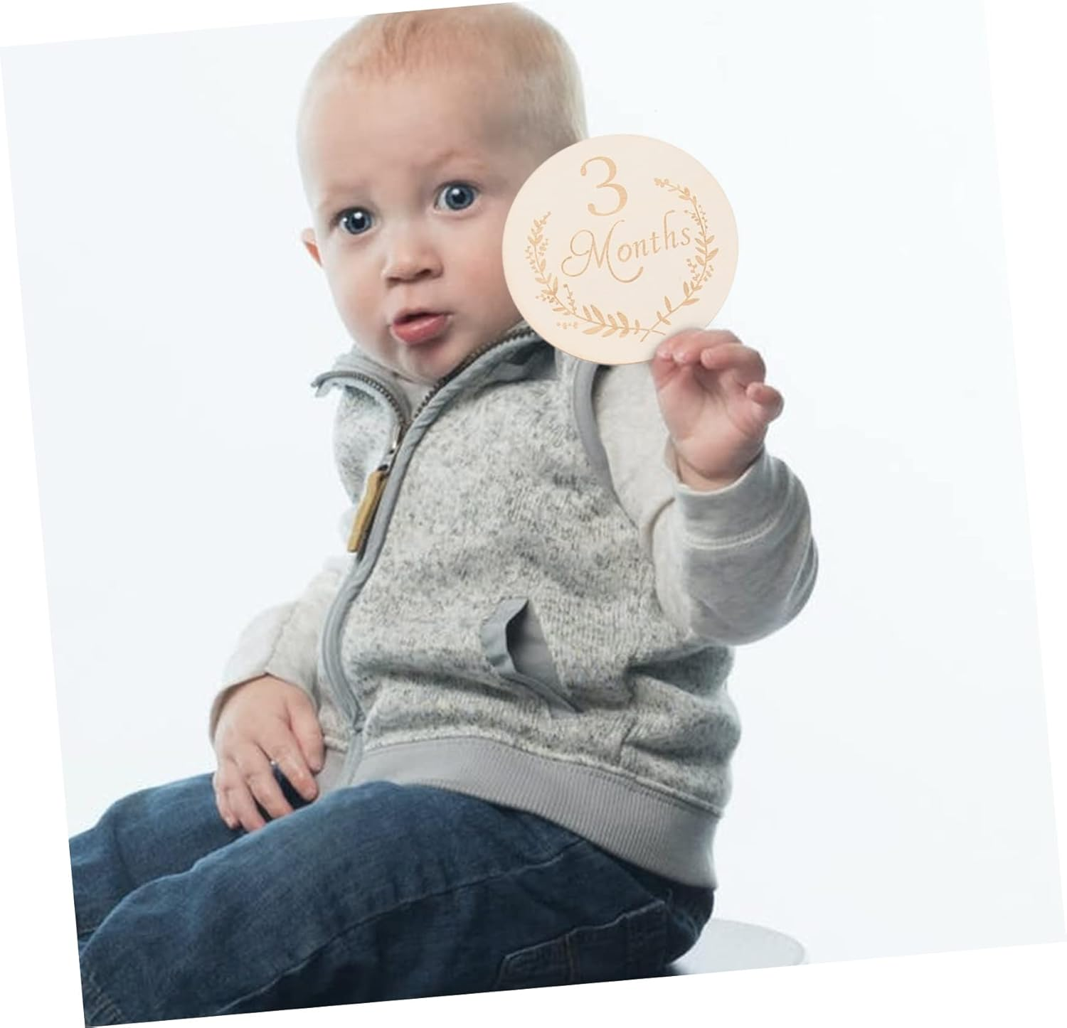 KALLORY 13Pcs 100Mm Wooden Slices Baby Milestone Cards Baby Monthly Growth Photo Props Natural Poplar Wood for Newborns Monthly Celebration image number 3