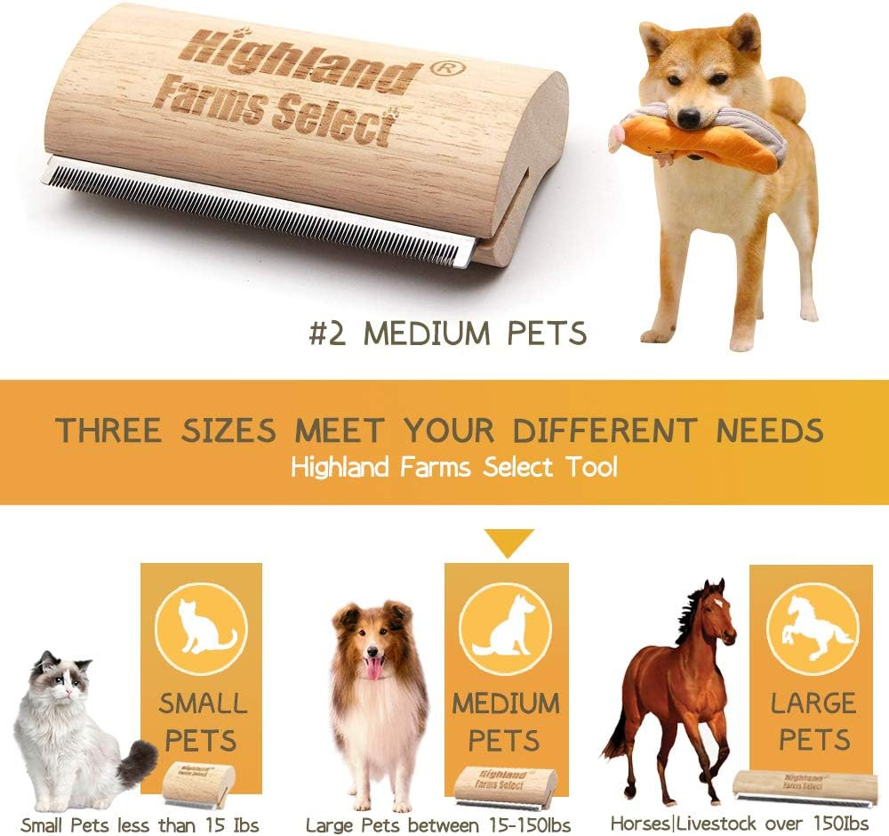 Highland Farms Select Wood Groom Brush, Deshedding Grooming Tool, Professional Pet Wooden Groomer, Ergonomic Design, No Hurt for Dogs, Cats and Horses - 5 Inch image number 4