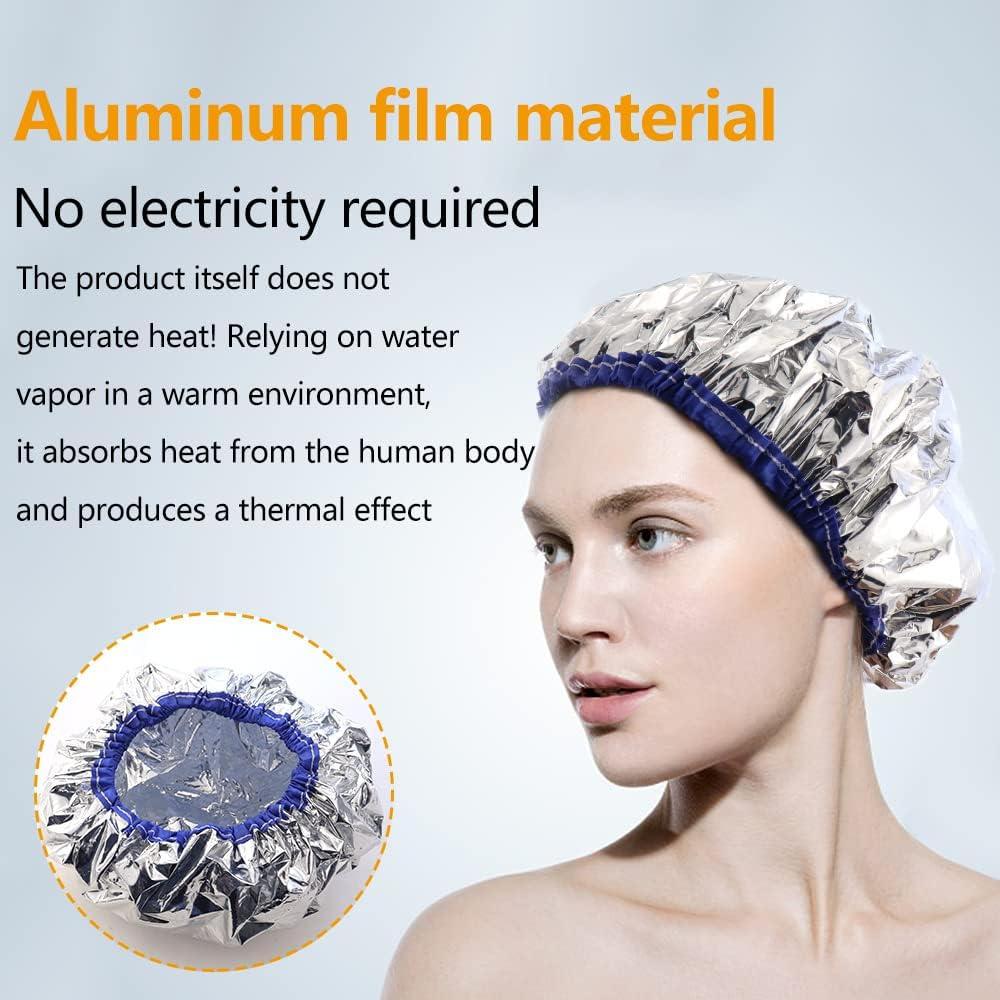 TCOTBE 2 Pieces Conditioning Caps Made of Aluminum Foil, Thickened Shower Caps for Hot Oil Treatment, Reusable Hair Processing Caps for Home and Salon Use, Hair Dyeing and Hot Oil Treatment Tools image number 4