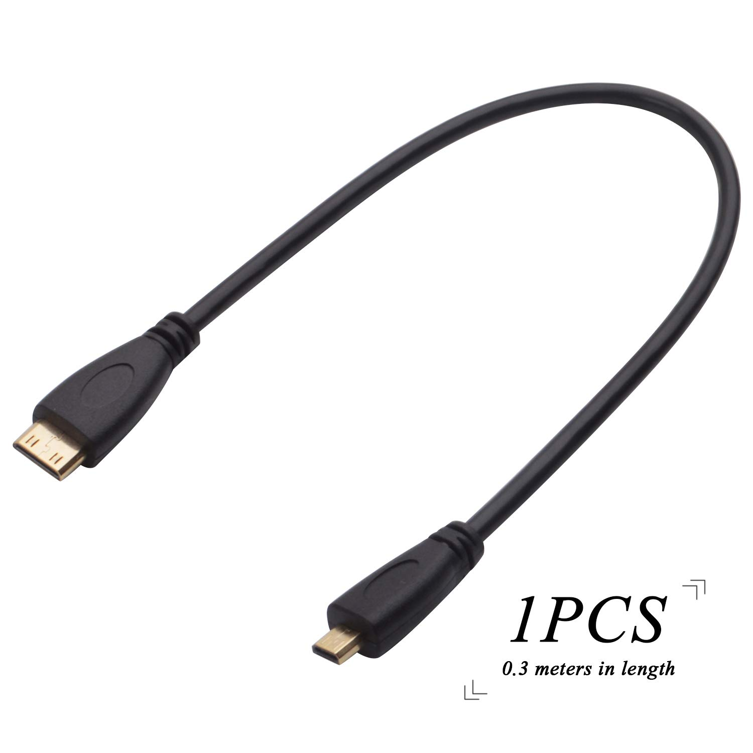 Bronagrand Micro HDMI Male Type D to Type C Mini HDMI Male Connector Adapter Cable Cord Black,0.3 Metre image number 5