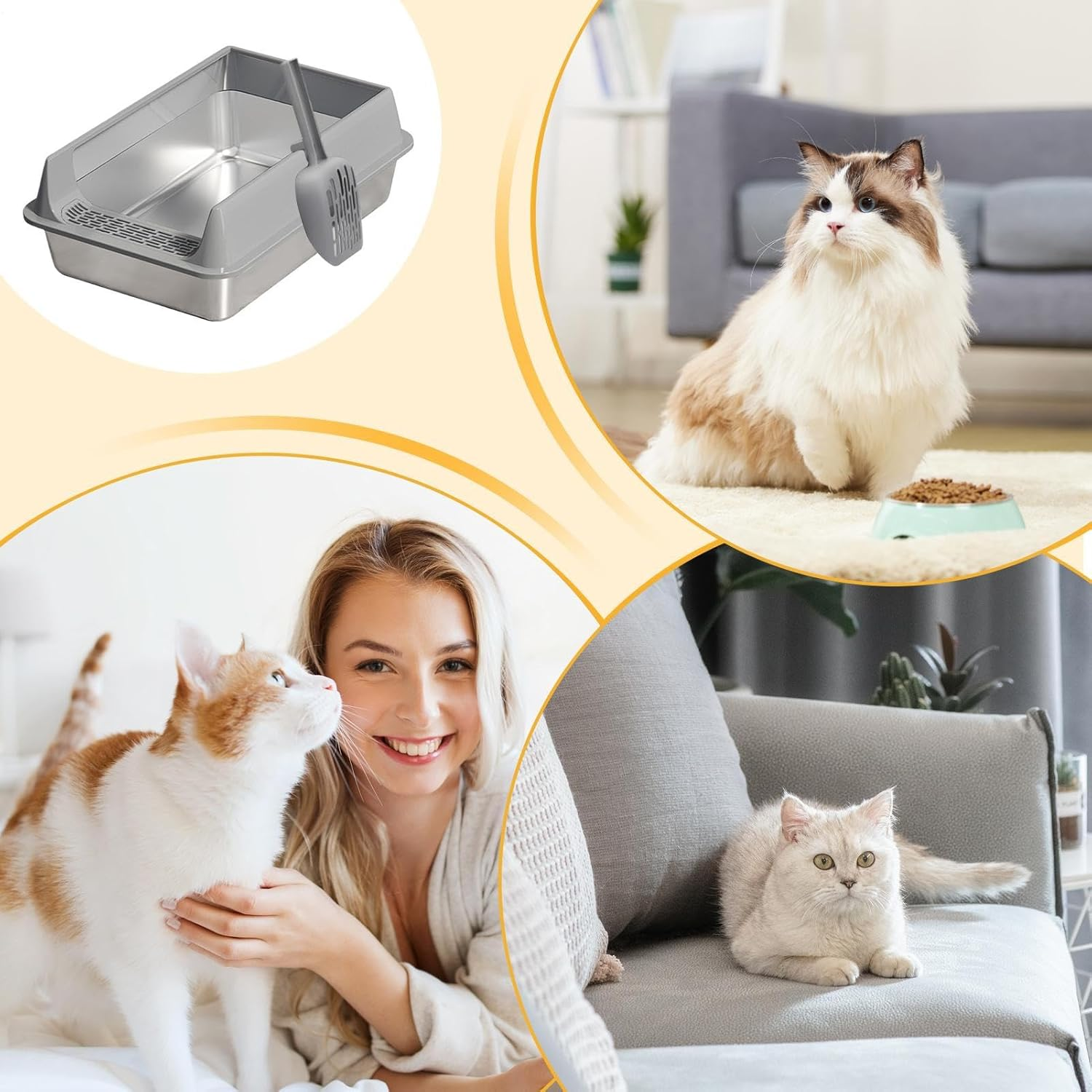 YNPQTDS Cat Litter Tray 40 X 30 X 19 Cm Recessed Semi-Open Cat Litter Tray with Shovel Odour Resistant Cat Litter Tray Stainless Steel for Large Medium Small Cats image number 1