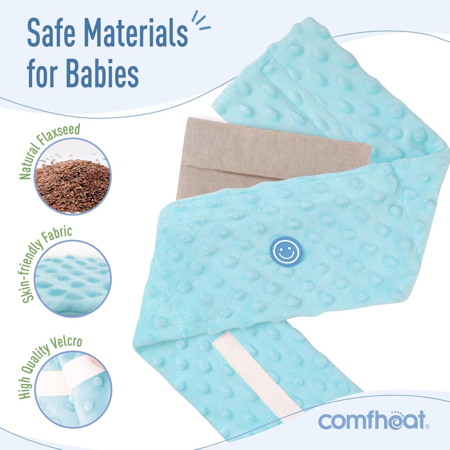 Comfheat Colic and Gas Relief for Newborns and Infants, Flaxseed Heated Tummy Wrap, Baby Swaddling Belt with Soothing Warmth, Natural Relief for Upset Stomach in Babies Toddlers, 0-3 Years (Blue)
