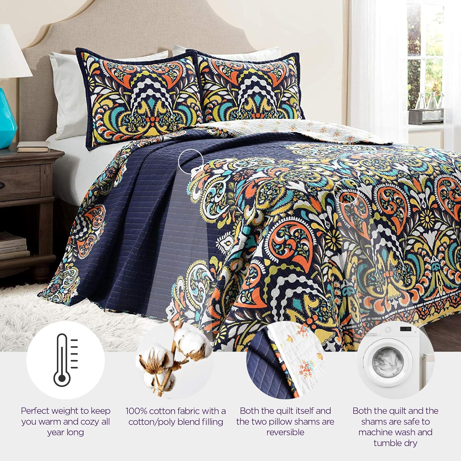 Lush Decor Lush D&eacute;cor Quilt Set, King, Navy image number 3