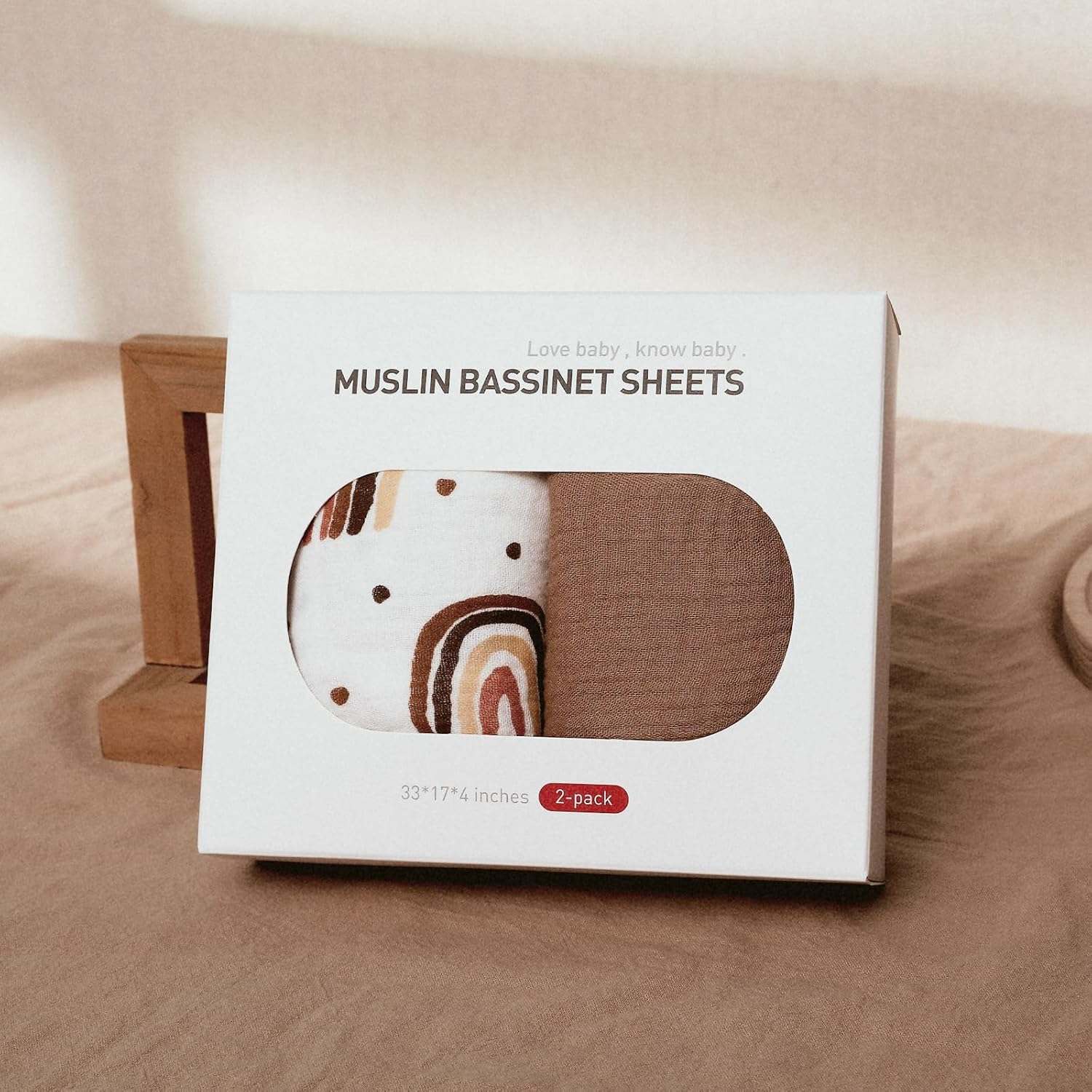 Muslin Bassinet Fitted Sheets, 2 Pack for Baby Boy and Girl, Soft Breathable Stretchy Baby Pad/Mattress Sheet Set, Universal Fit for Hourglass Oval and Rectangle Bassinet Mattress (Cute Rainbow) - Elegant Colors image number 6