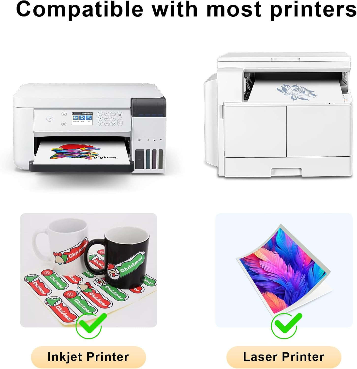 100 Sheets A4 Sticker Paper Labels, Glossy Sticker Paper Inkjet Vinyl Sticke Suitable for Laser Inkjet Printing of Product Labels, Paintings, Stickers, Photographs and All Kinds of Crafts. image number 3