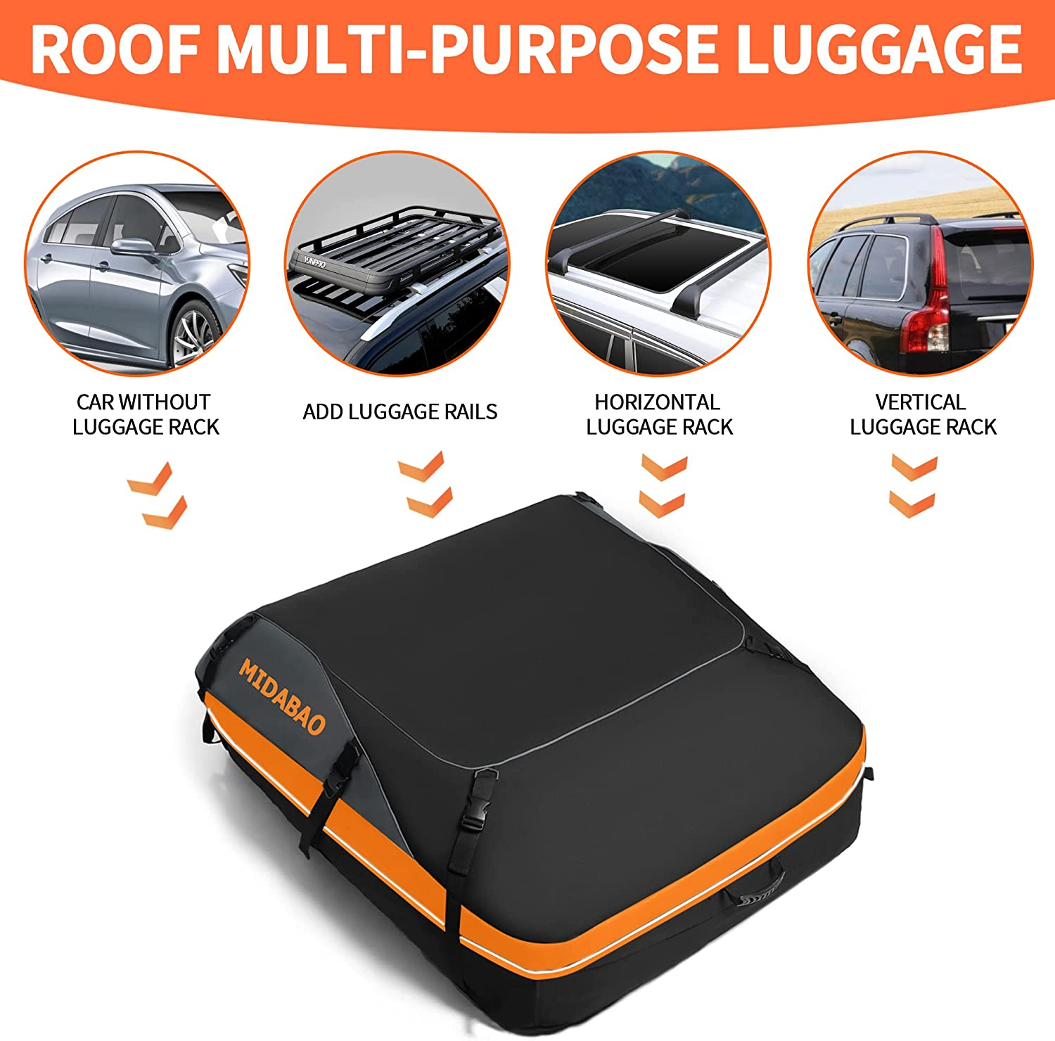 MIDABAO Thickened 20 Cubic Waterproof Duty Car Roof Top Carrier-Car Cargo Roof Bag Car Roof Top Carrier - Easy to Install Soft Rooftop Luggage Carriers with Wide Straps 20 Cubic Feet image number 2