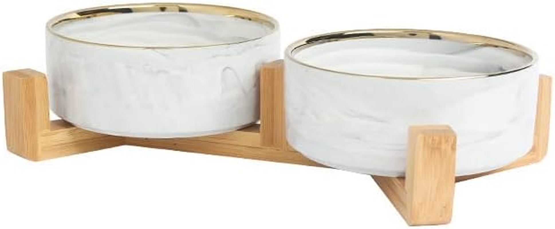 A4DOG Ceramic Dog Bowls with Stand - Elevated Dog Water and Food Bowl Set 13.5Oz Cat & Dog Feeding Station Spill Proof Splash Proof Raised Pet Food Bowls for Dogs, Green/White No Mess Pet Feeder