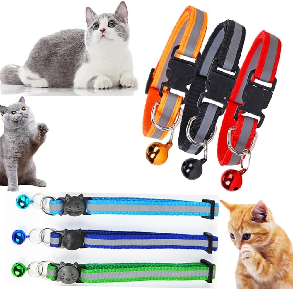 12 Pcs Breakaway Cat Collar with Reflective Nylon Strip and Bell, Quick Release Cat Collar Colorful Kitten Collars Safety Buckle with Bell, Ideal for Girl Cats Male Cats Kittens Puppies(Multi-Colour)