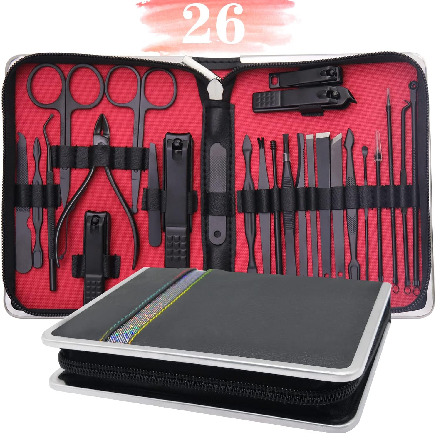 Professional Manicure Kit - 26 in 1 Pedicure Kit with Nail Clippers, Stainless Steel Nail Care Set for Women - Pink
