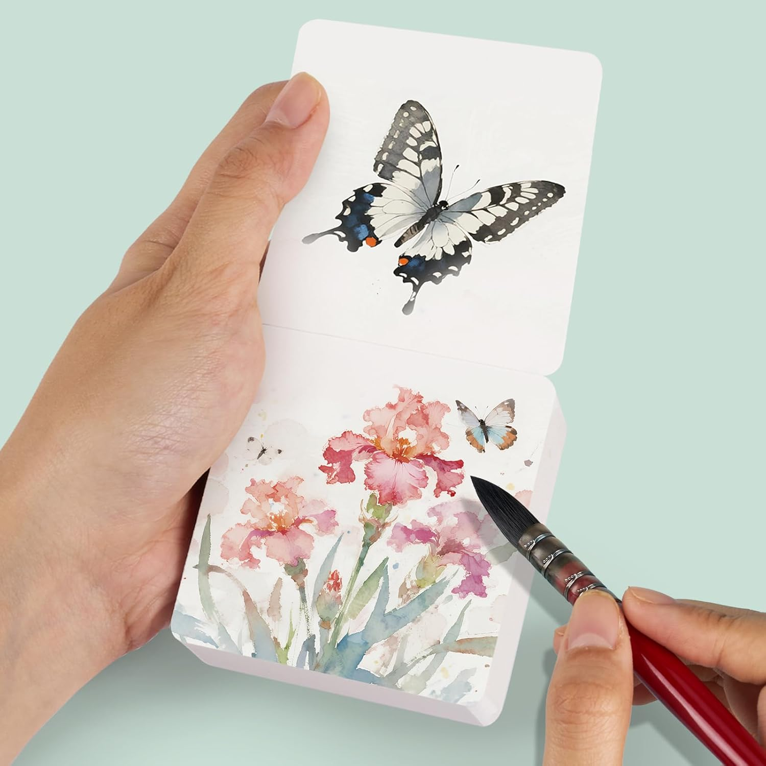 Lightwish 60 Sheets Mini Watercolor Sketchbook 2.6 X 2.6 Inch 300Gsm/140Lb, Travel Size Portable Tearable Square Painting Notebook, Square Watercolor Sketch Book Art Paper Sketchbook image number 2