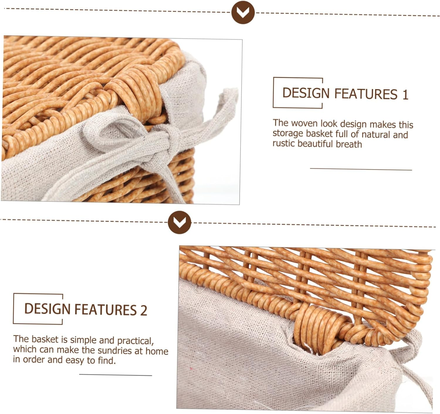 BESTYASH Rectangular Wicker Storage Basket with Lid and Dual Handles Handwoven Rattan Organizer Bin for Laundry Closet and Home Storage Portable Decorative Shelf Container for Clothes And